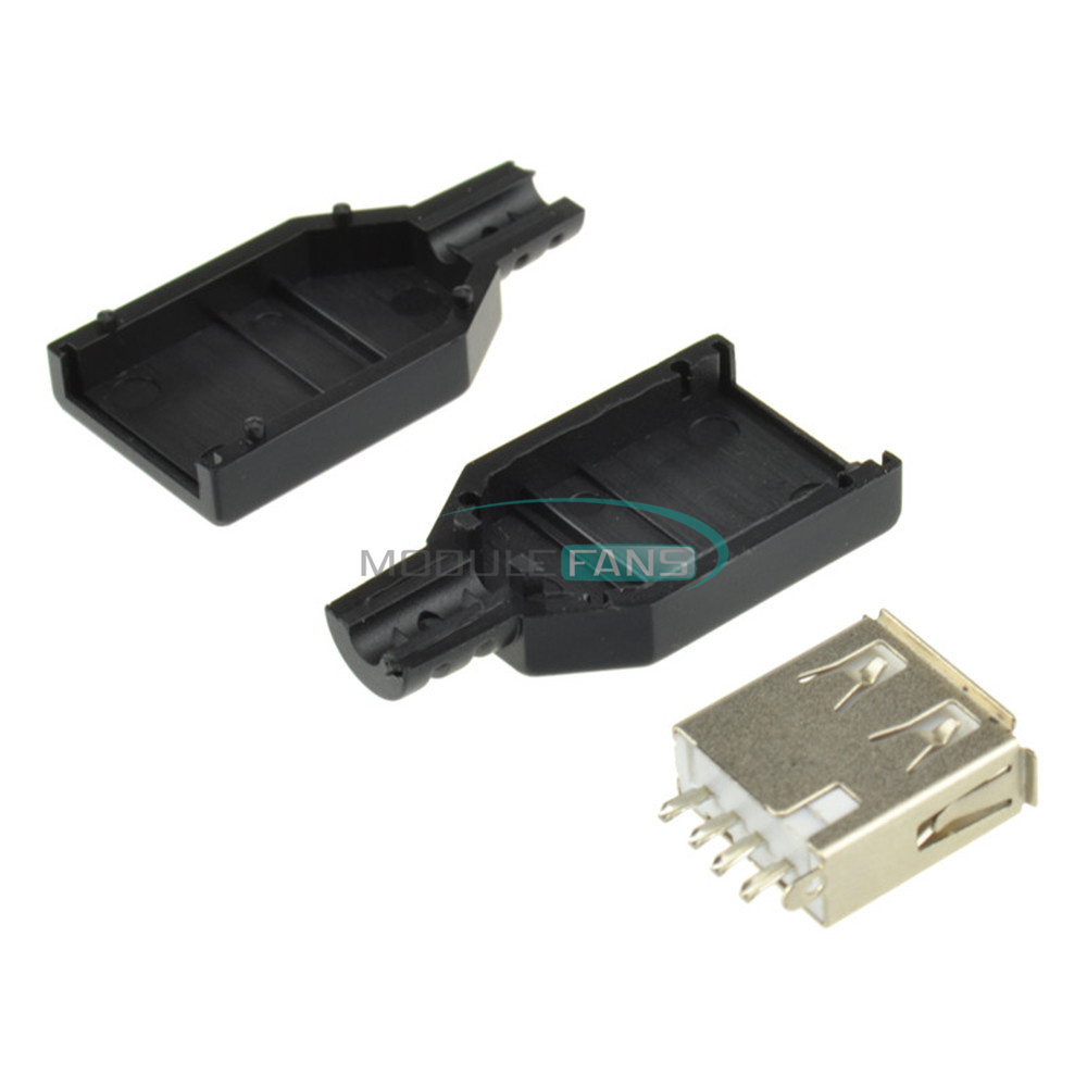 10pcs Type A female USB 4 Pin Plug Socket Connector&Plastic Cover New