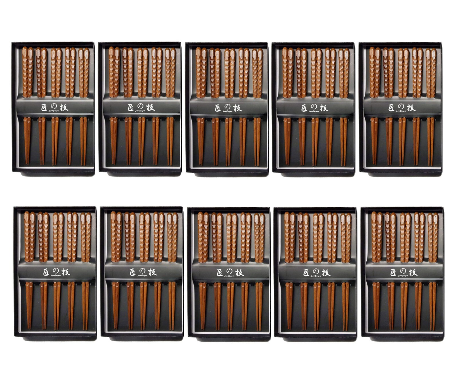 10 Pack 5 Pair Japanese Hardwood Reusable Chopstick Set Gift Box 9.25 in 4516x10
