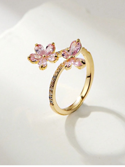 Flower butterfly crystal toe ring/ring