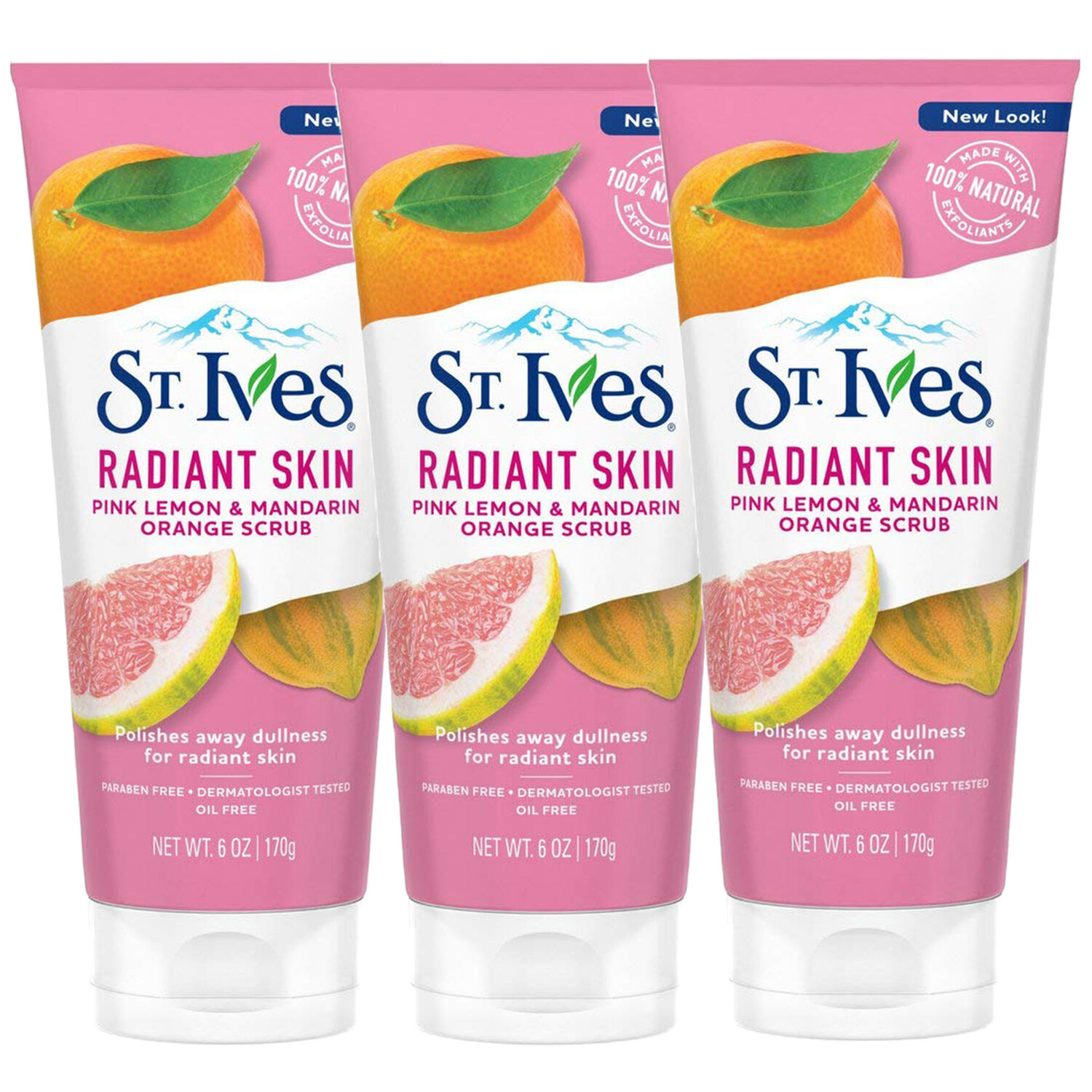 3-Pack New St Ives Scrub, Even & Bright Pink Lemon & Mandarin Orange 6 Ounce