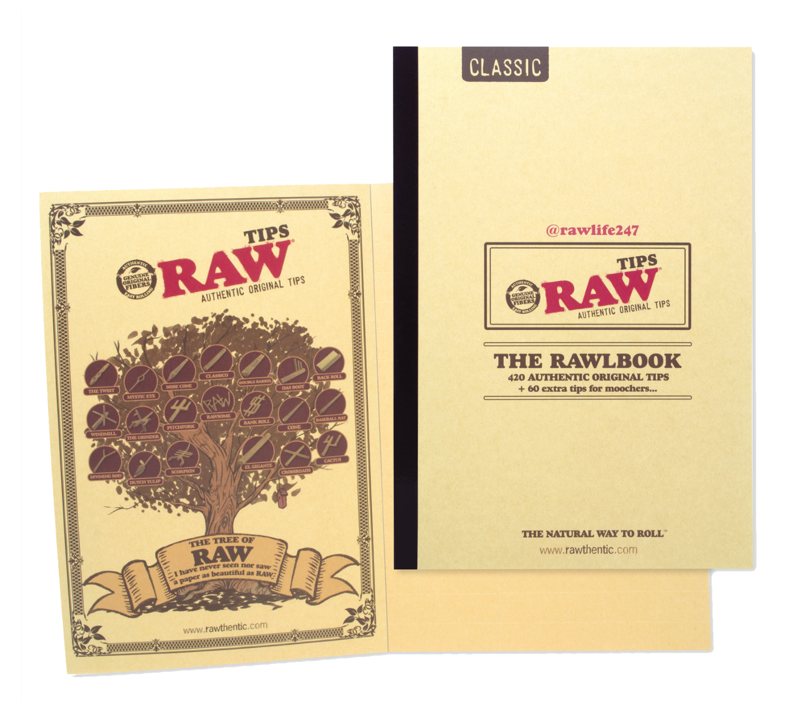 RAW Rolling Papers "THE RAWLBOOK" 10 Pages - 48 Classic Tips per page = 480 tips