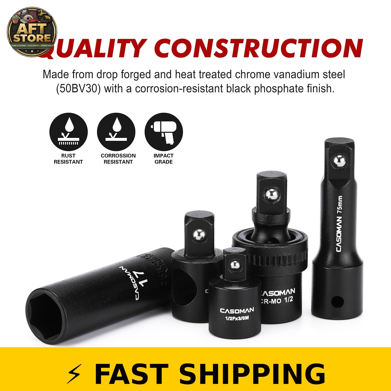 CASOMAN 38-Piece 1/2" Drive Impact Socket Set, SAE & Metric
