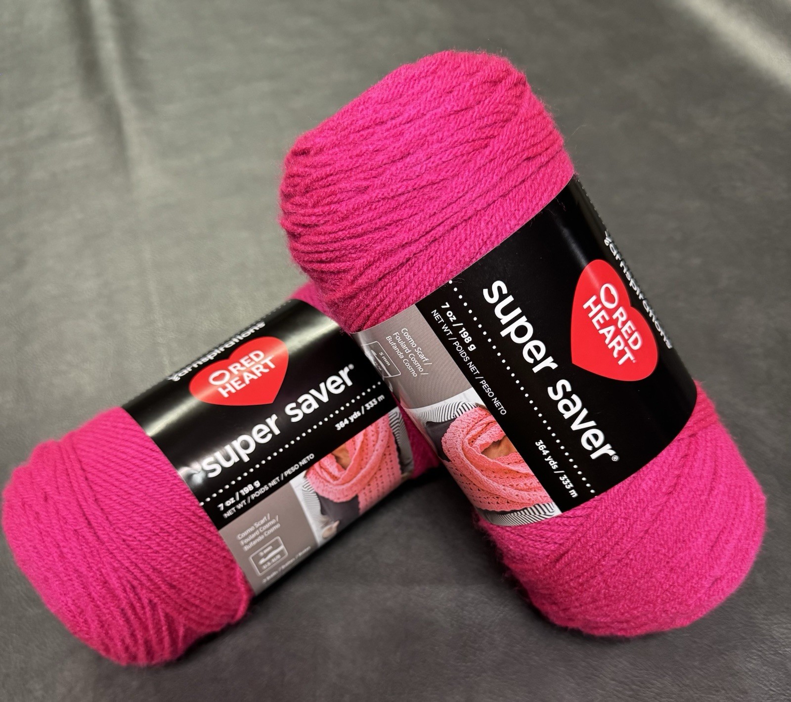 RED HEART SUPER SAVER  Shocking Pink Yarn,  7OZ Each Skein, 2 Pack