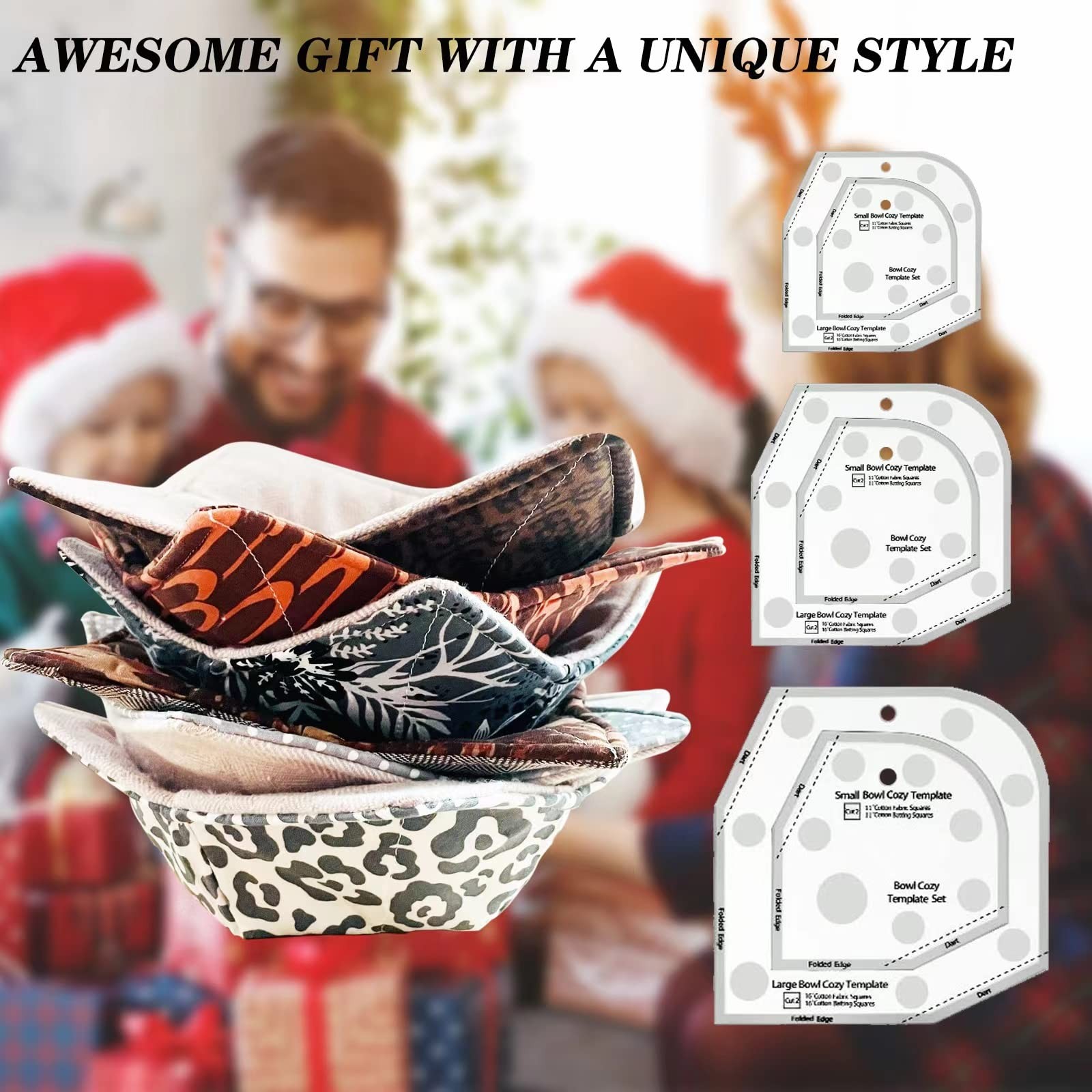 GAZETSZ Bowl Cozy Template 3 Sizes, Sewing Patterns without rotary cutter
