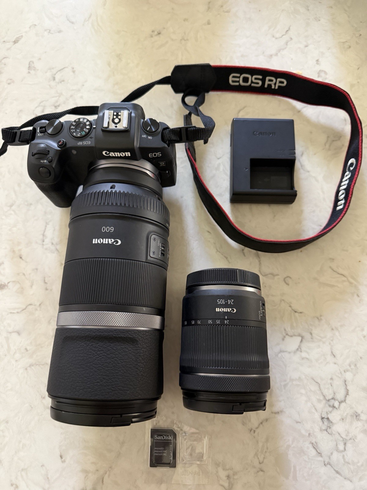 Canon EOS RP Camera Accessory Bundle w/ Lens, Strap, Charger & Memory Card