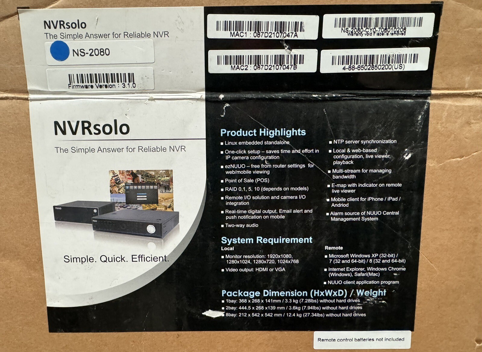 NUUO NVRsolo NS-2080