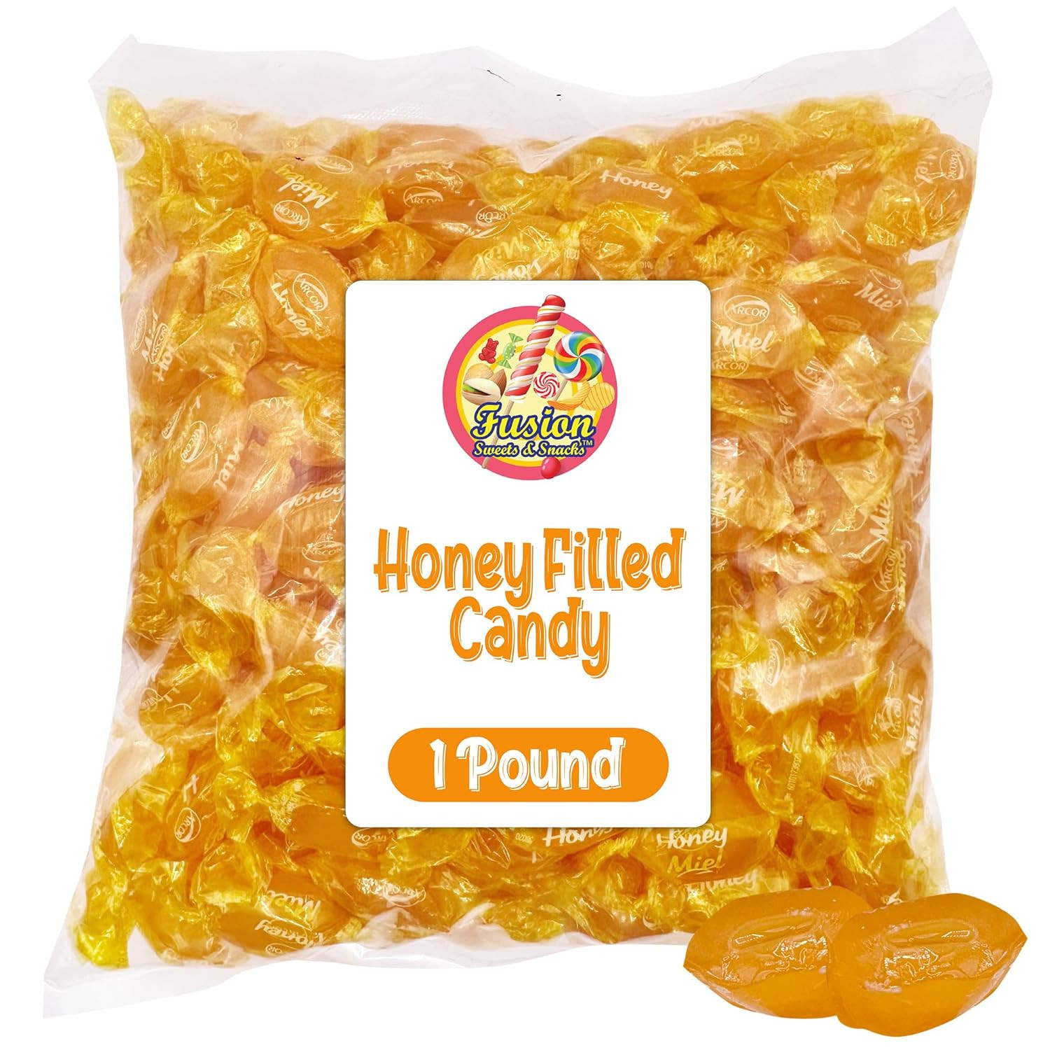 Honey Filled Hard Candy - Individually Wrapped Honey Hard Candy - 1 Pound Bulk