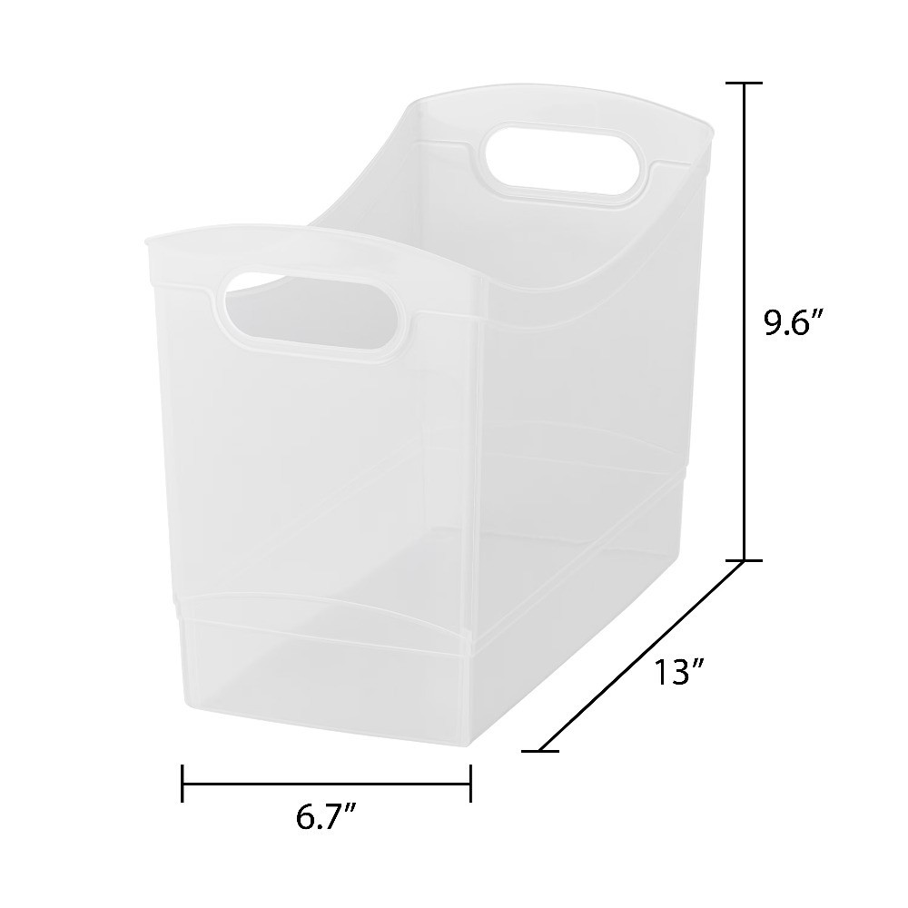 Large 12 Qt Clear Plastic Storage Bin with Handles, Narrow Rectangular Organizer