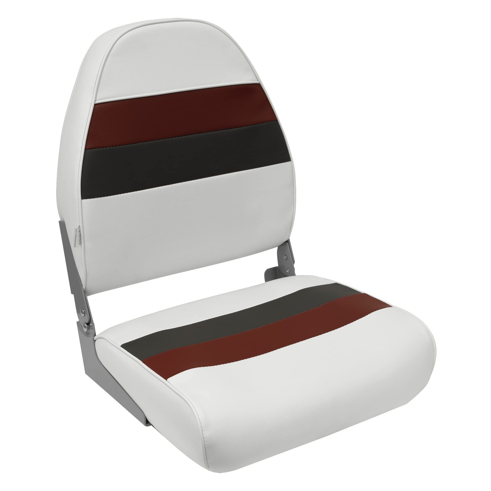 8WD590-1009 Deluxe Series Pontoon Fold Down Seat, White/Red/Charcoal