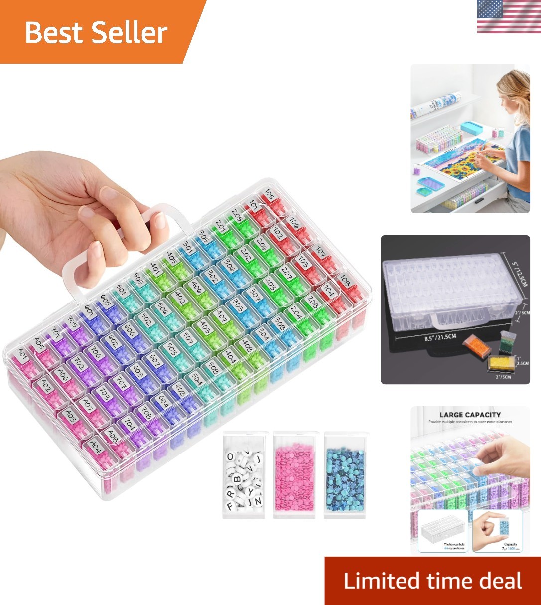 Diamond Art Storage Containers 64pcs Portable Organizer with Labels
