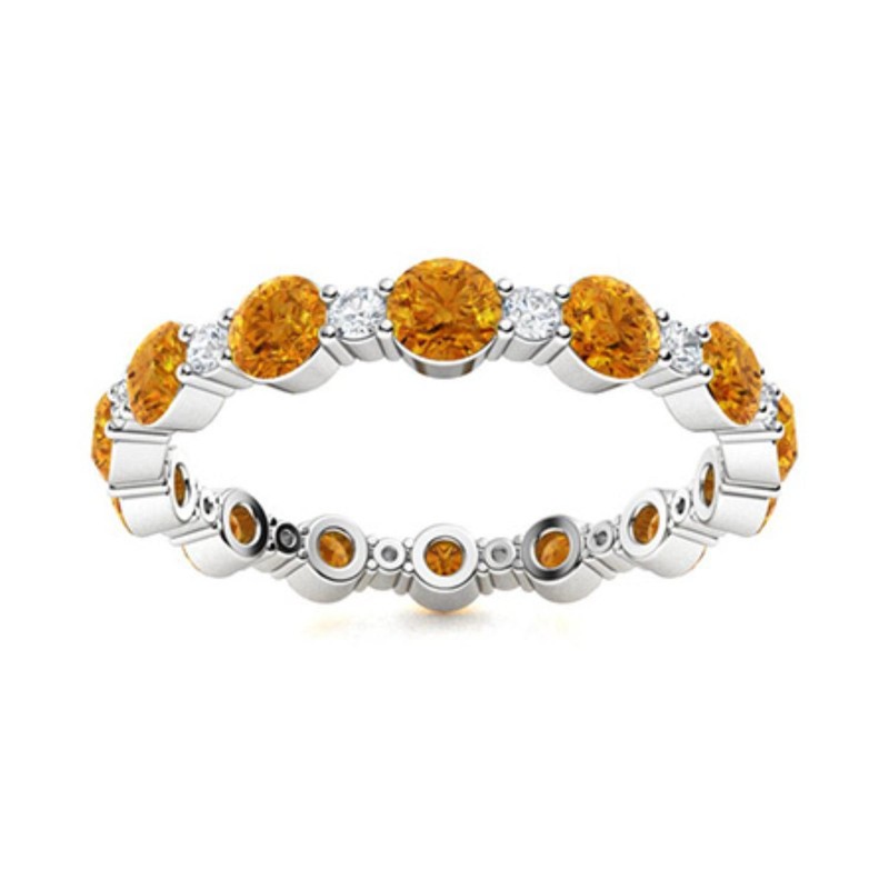 925 Sterling Silver 4MM Round Shape Citrine Full Eternity Band Ring For Women