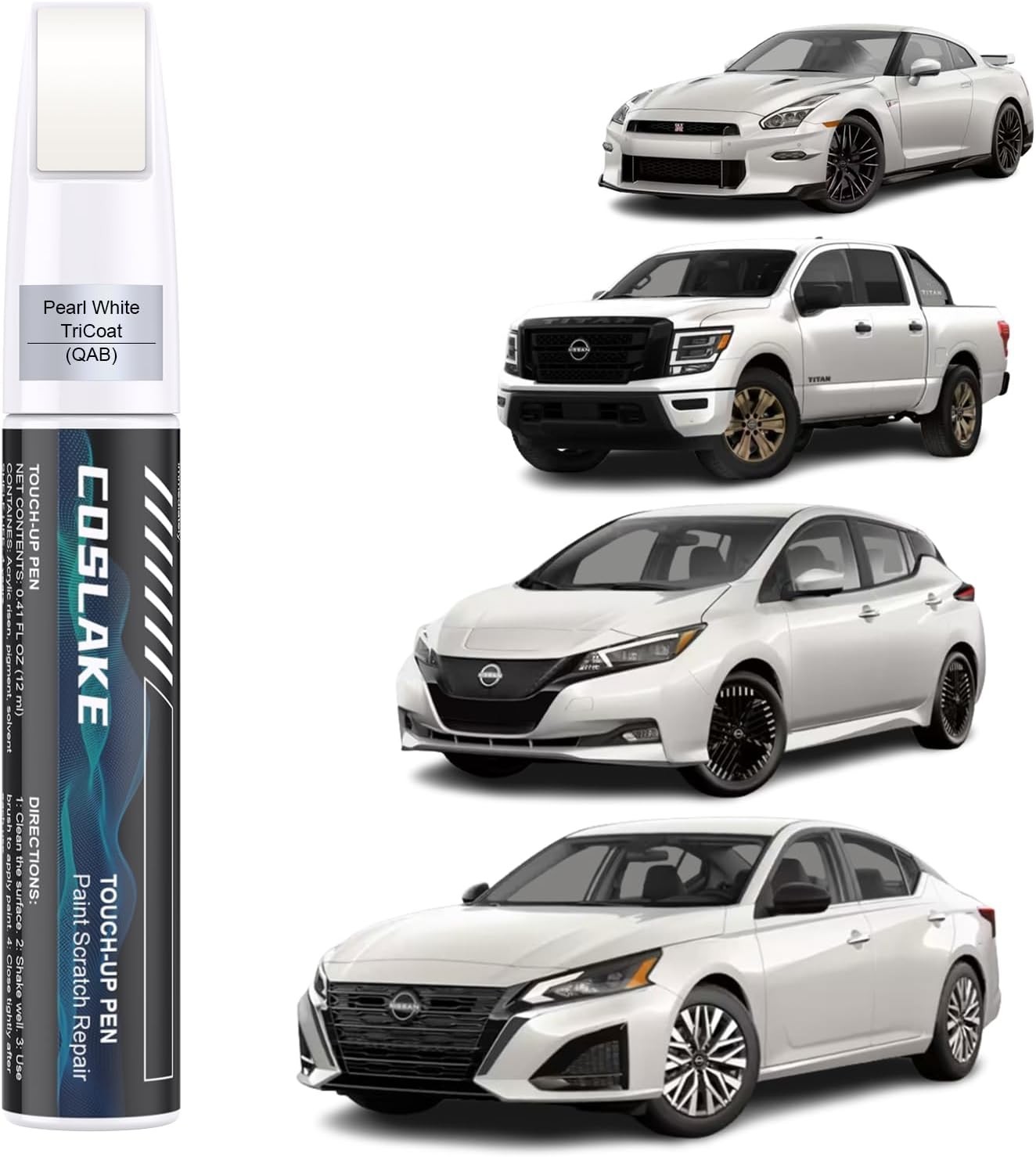 QAB Pearl White Tricoat Touch Up Paint for Nissan Car Paint Pen Scratch Repair