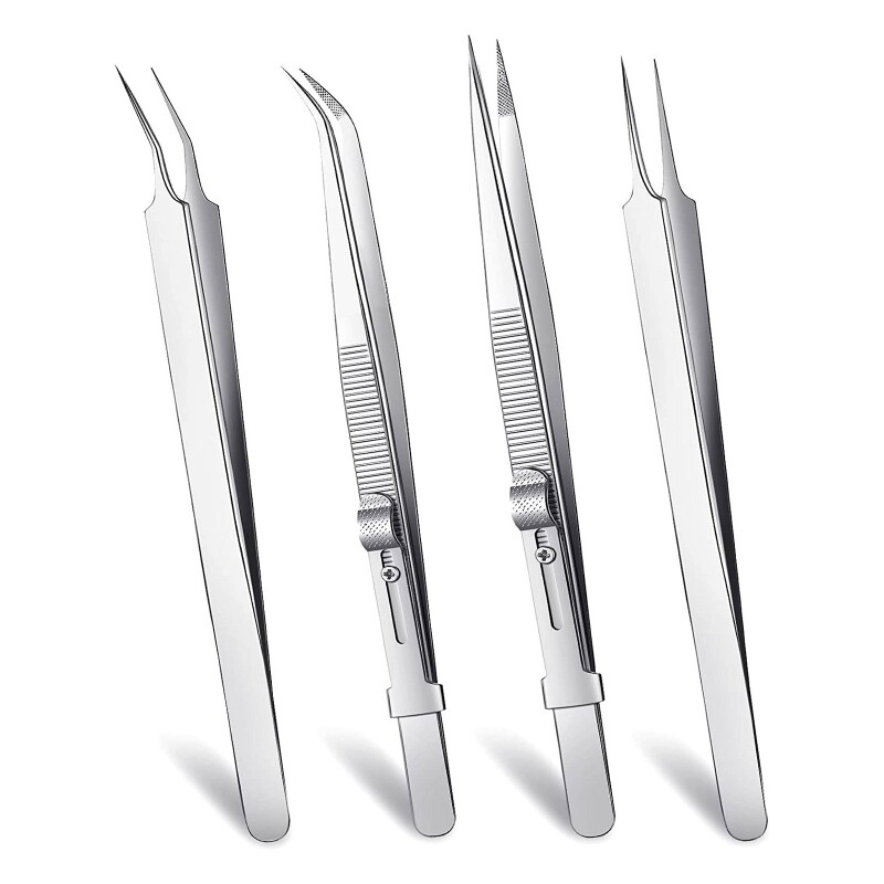 4 Pcs Precision Tweezers Set College Tweezers Crafting Tweezers Curved Tweezers