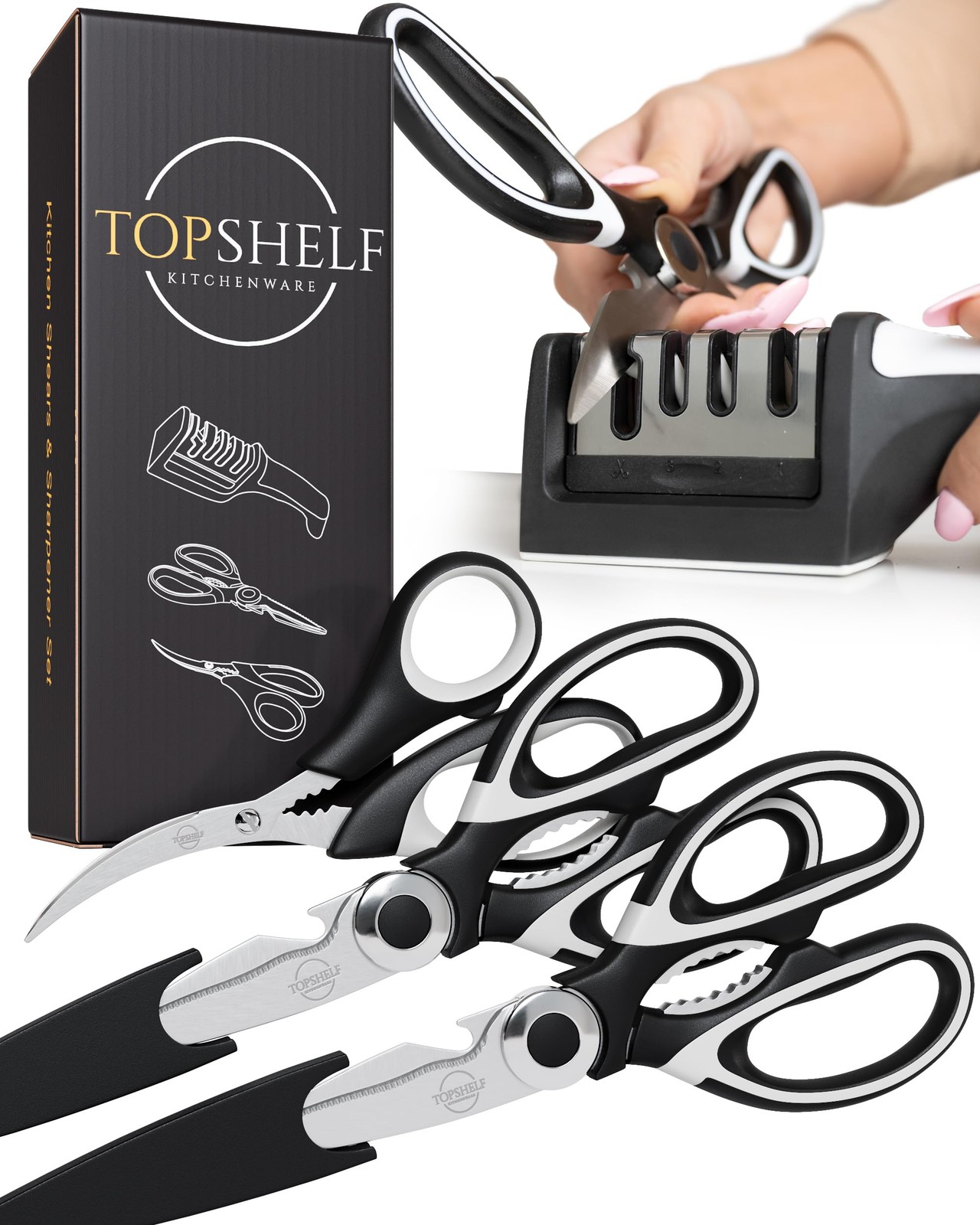 Heavy Duty Kitchen Shears With Sharpener - Lifetime Replacement Warranty* - M...