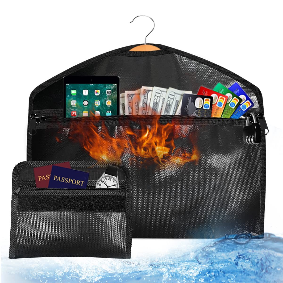 Hanger Diversion Fireproof & Waterproof Safe with Lock and Small Fireproof Bag