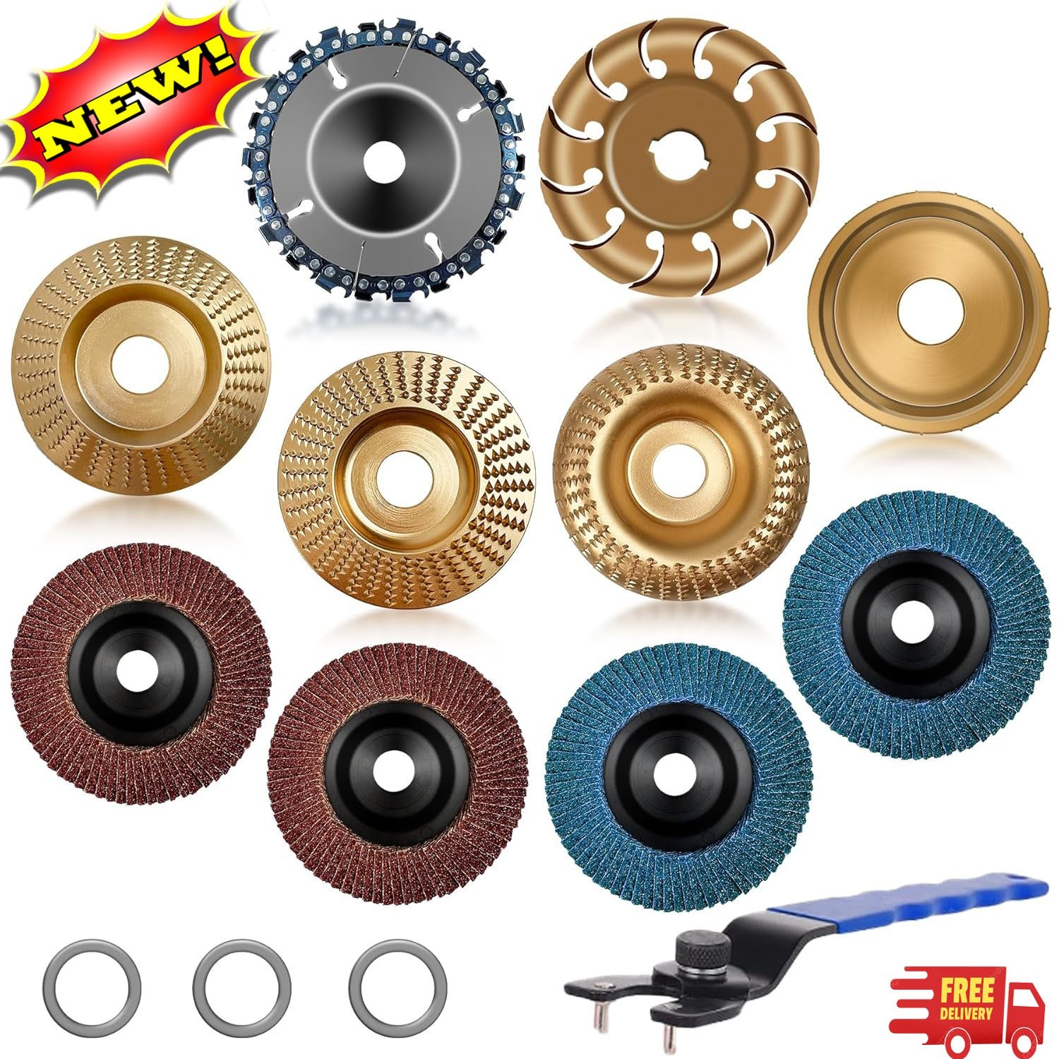 Juego de 11 discos para tallar madera para amoladoras angulares de 4" o 4 1/2",