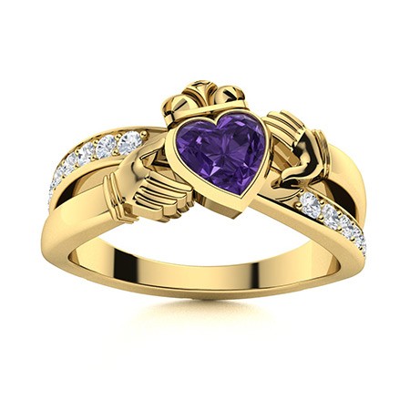 6mm Heart Amethyst Claddagh Ring 925 Silver Gold Plated Irish Friendship Band