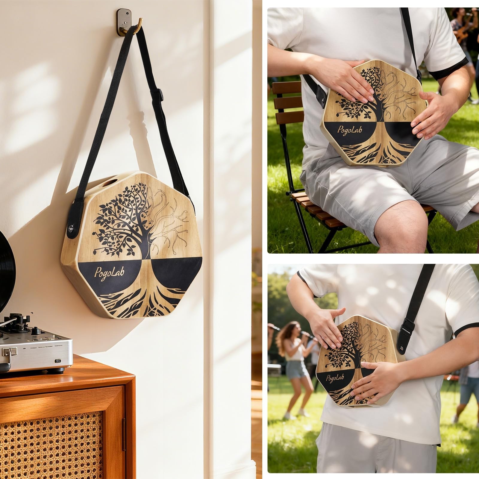 Three-Tone Portable Cajon Drum Box with Adjustable Strap - Unique Design, Easy t