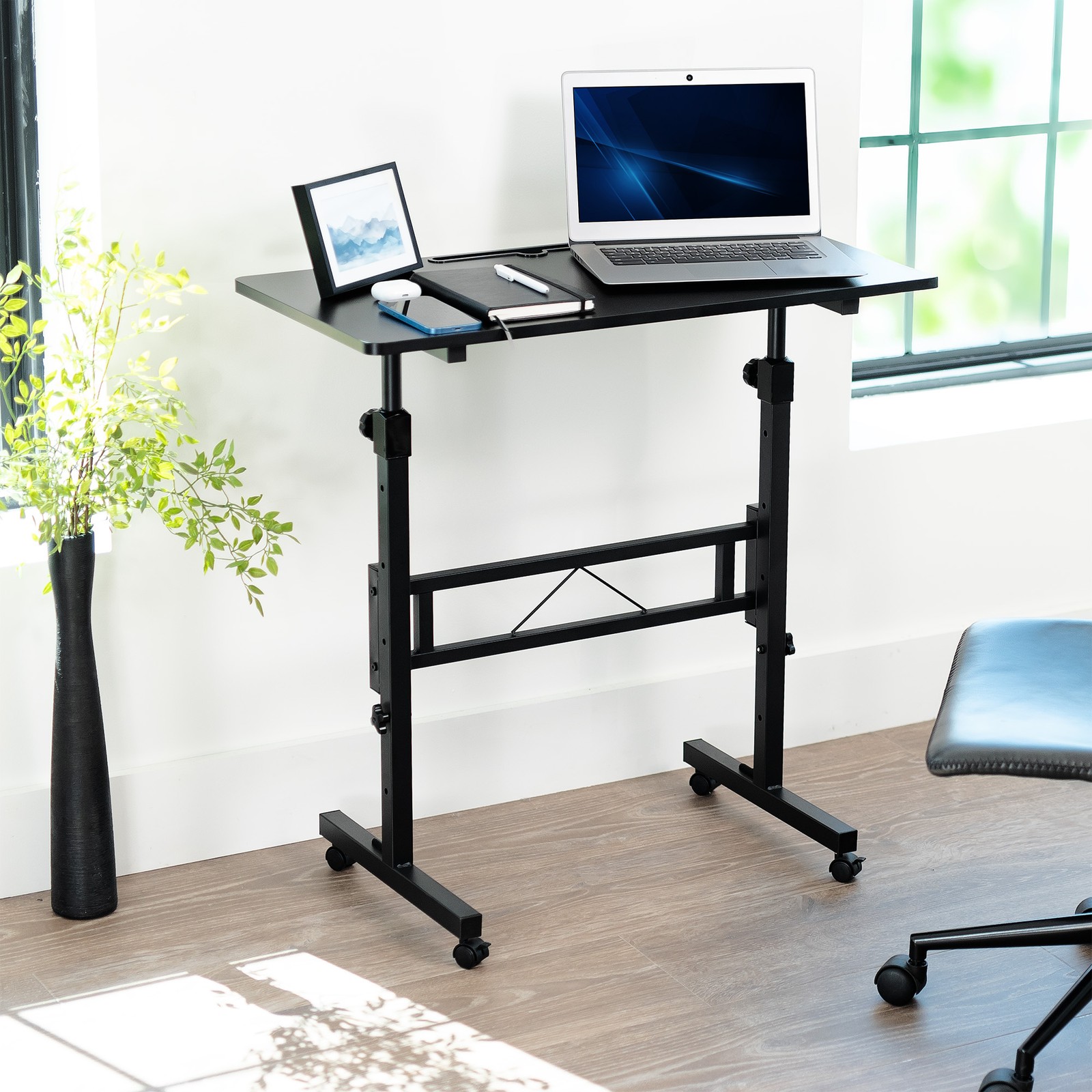 VIVO Black Mobile 32" Height Adjustable Computer Workstation