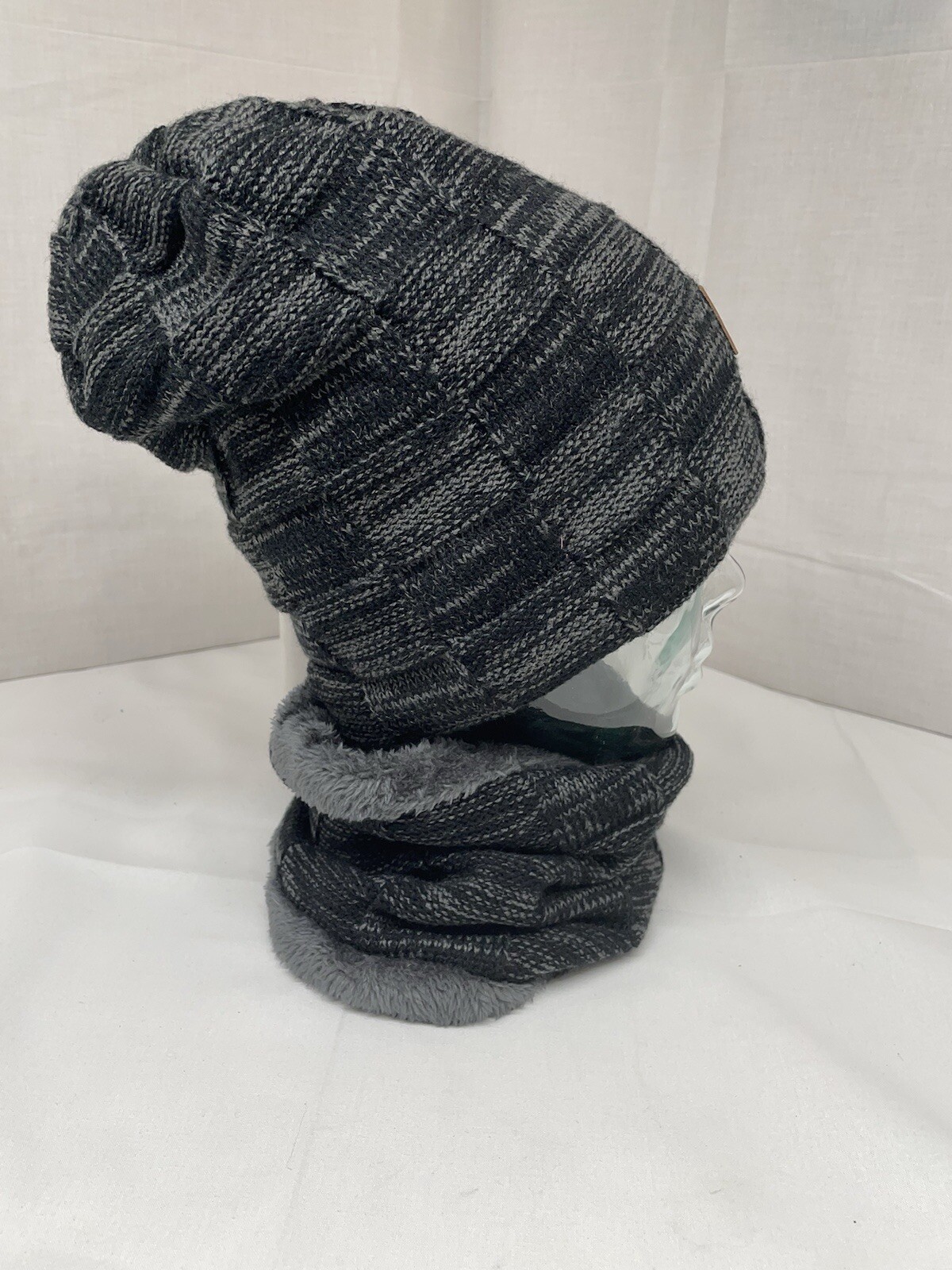 LCZTN Winter Beanie Hat Scarf Set Fleece Lined Knit Ski Hats Black