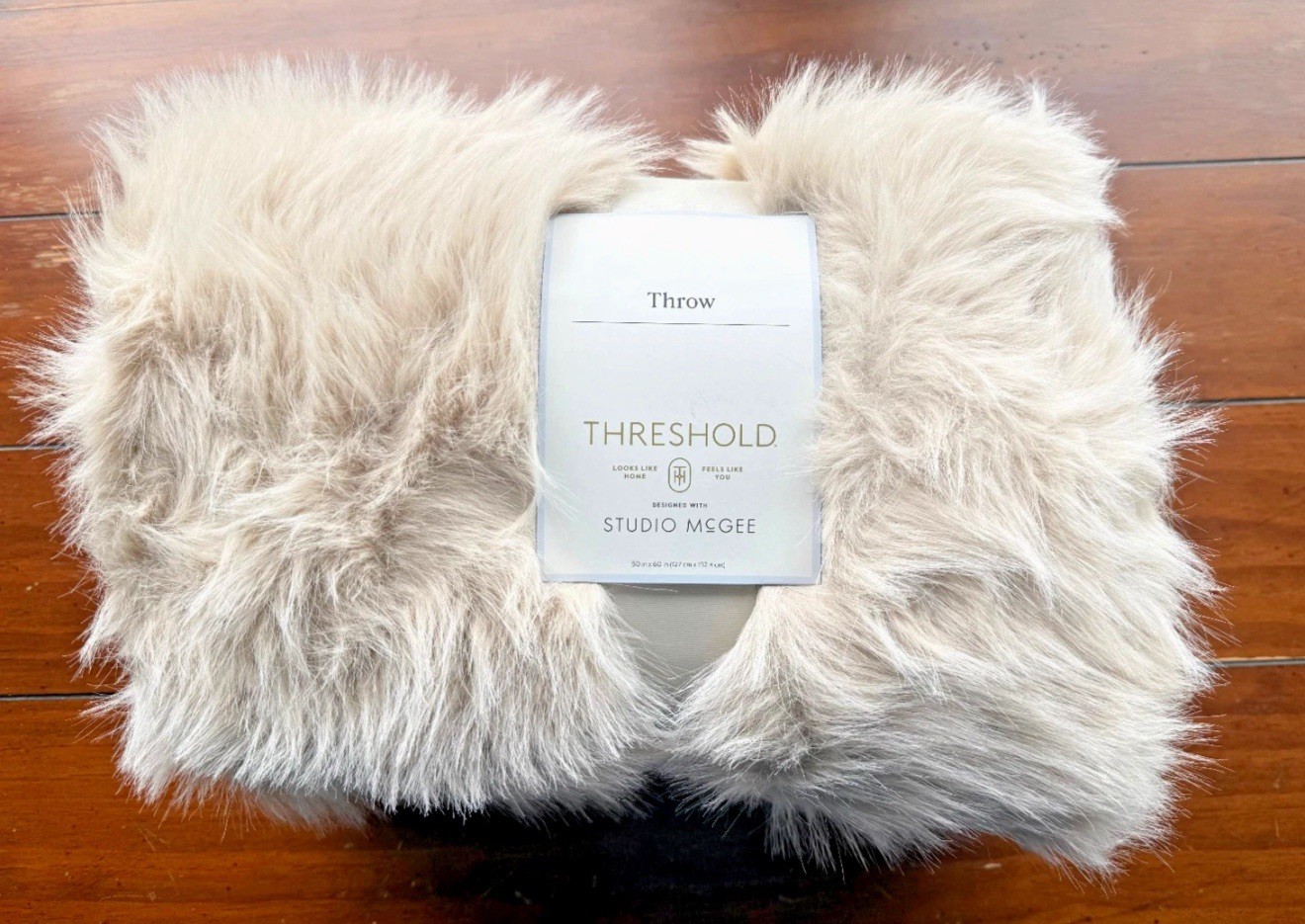 Lush Faux Fur Throw Blanket Ivory - Threshold Designed by Studio McGee 50x60 NEW
