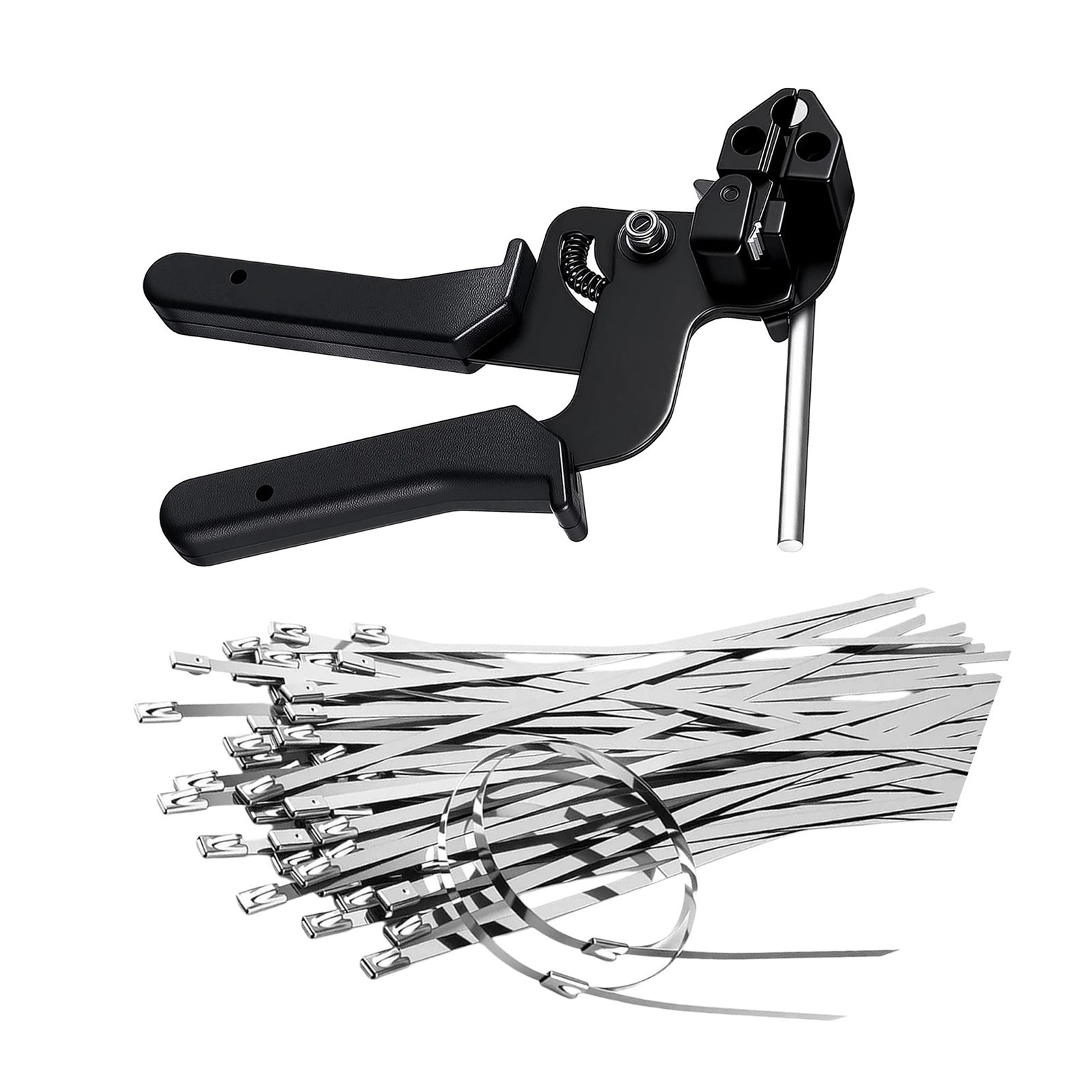 Metal Zip Tie Gun Kit 100pcs Stainless Steel Cable Ties 7.87in Tension Tool