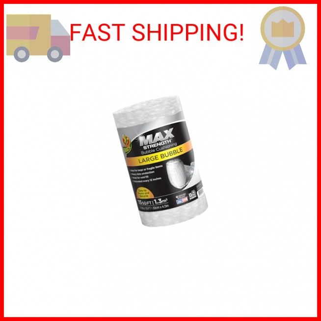Duck Max Strength Bubble Cushioning Wrap for Moving & Shipping, 15 FT, Large Bub