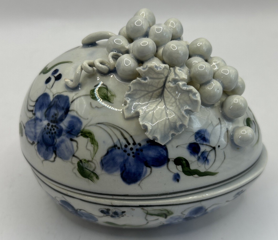 Handpainted Ceramic egg with grapes trinket box