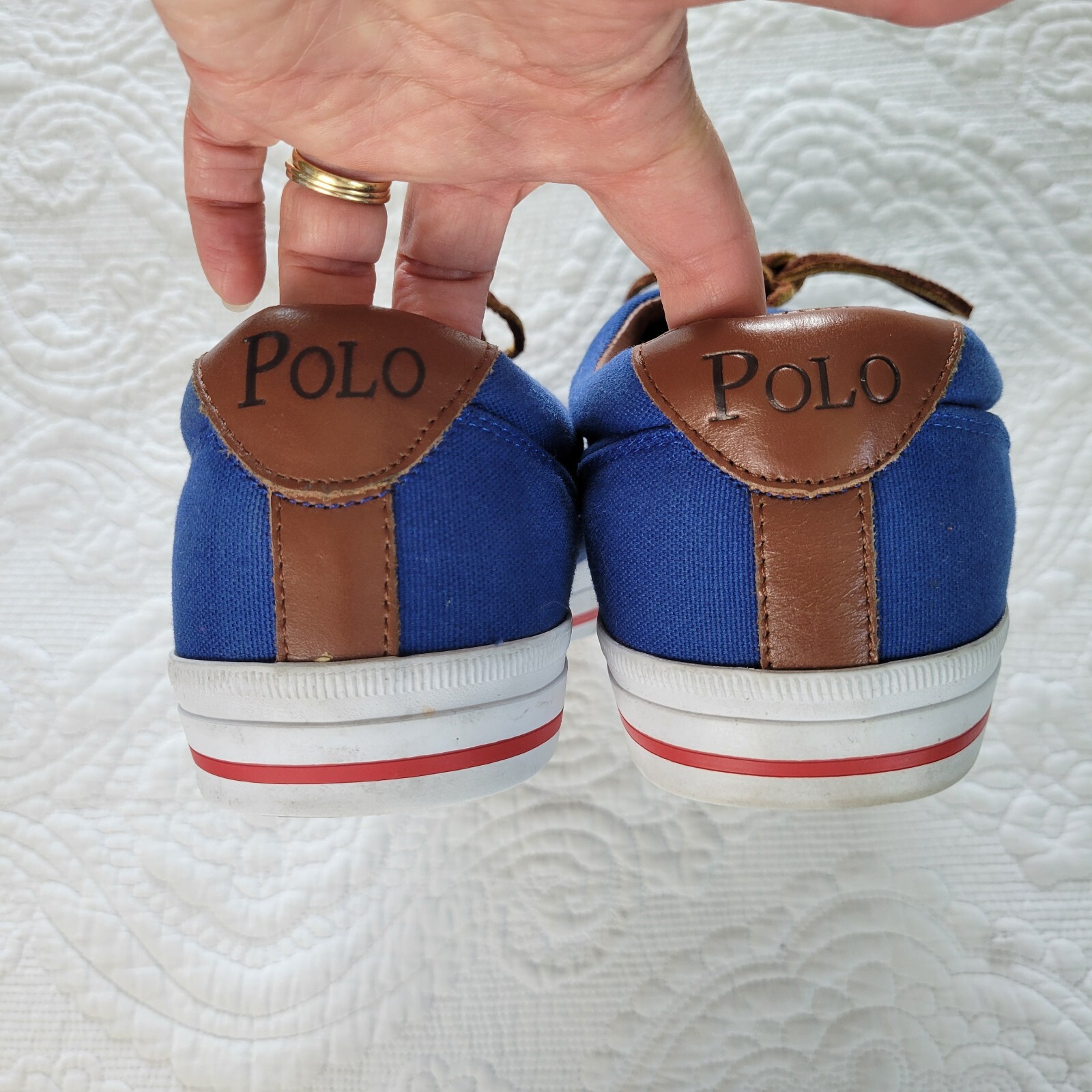 POLO Ralph Lauren Vaughn Canvas Leather Blue Shoes Red Pony Logo Dock Casual 13D