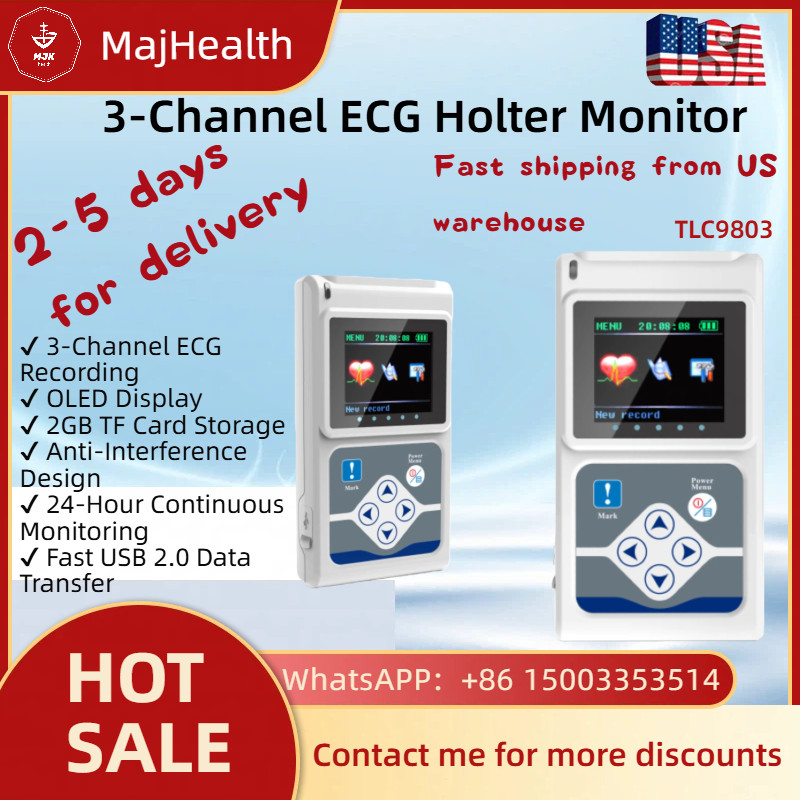 3-Channel Holter Monitor for 24-Hour ECG Heart Monitoring - Doctor/Clinic Use