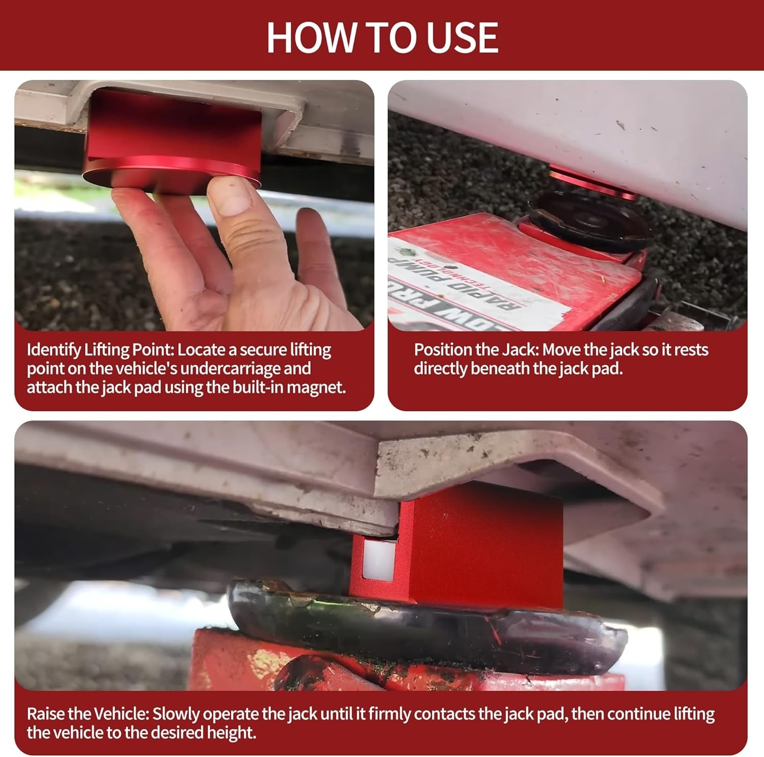 Large Slotted Universal Magnetic Jack Pad Weld Frame Rail Adapter Red
