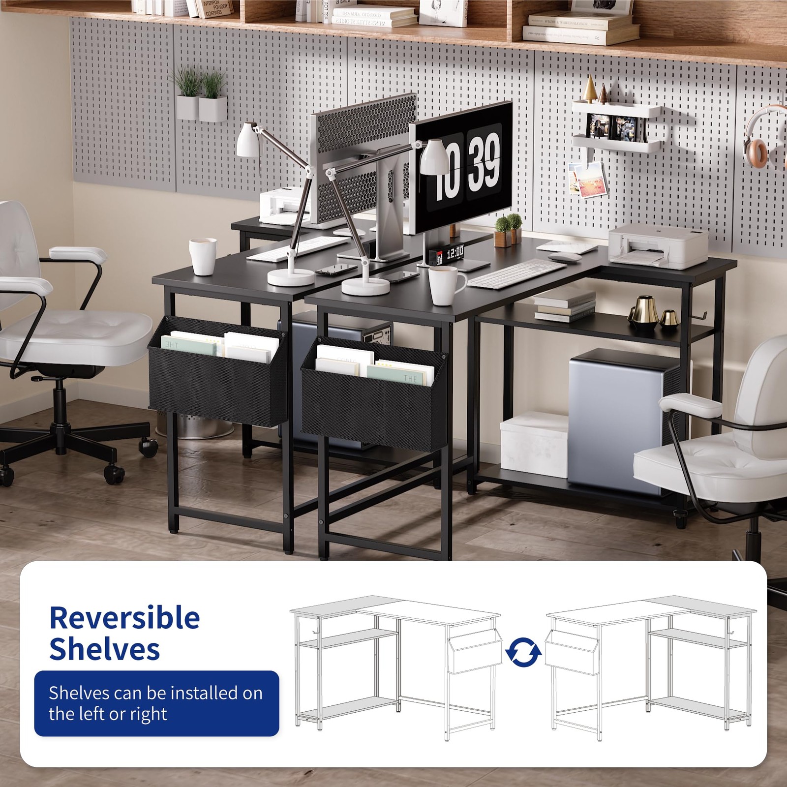 40 Inch L Shaped Computer Desk Reversible Side Storage Shelves Pamray Small
