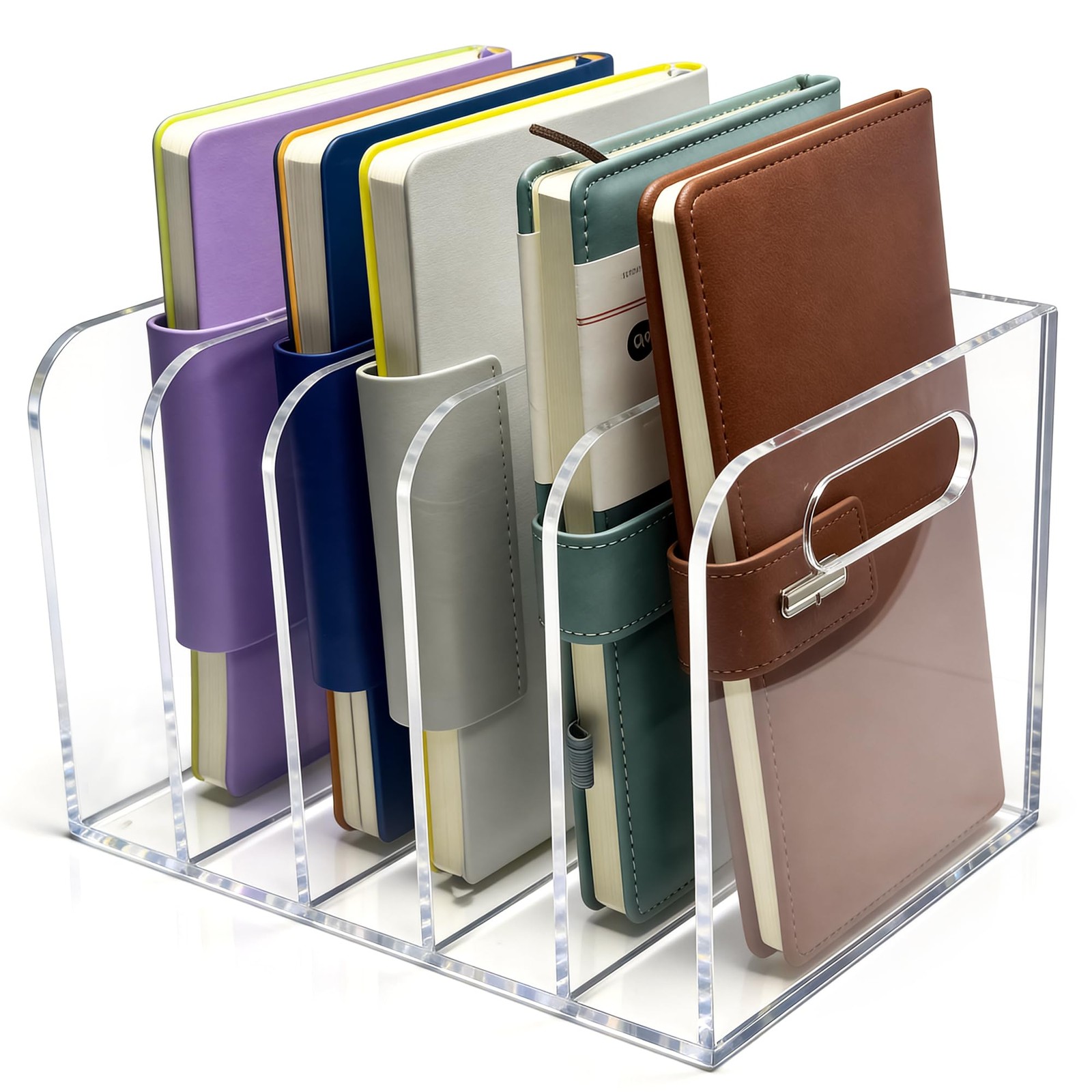 Clear Acrylic Magazine File Holder 5 Vertical Compartment Desk Sorter Rack