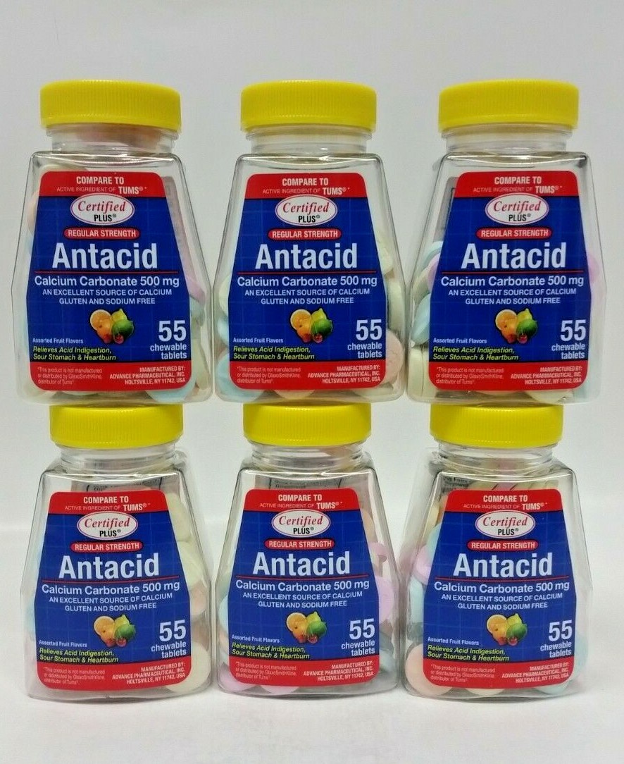 ( Lot 6 or 12 ) Bottles Chewable Antacid w/ Calcium, 55 ct. Each Bottle SEALED
