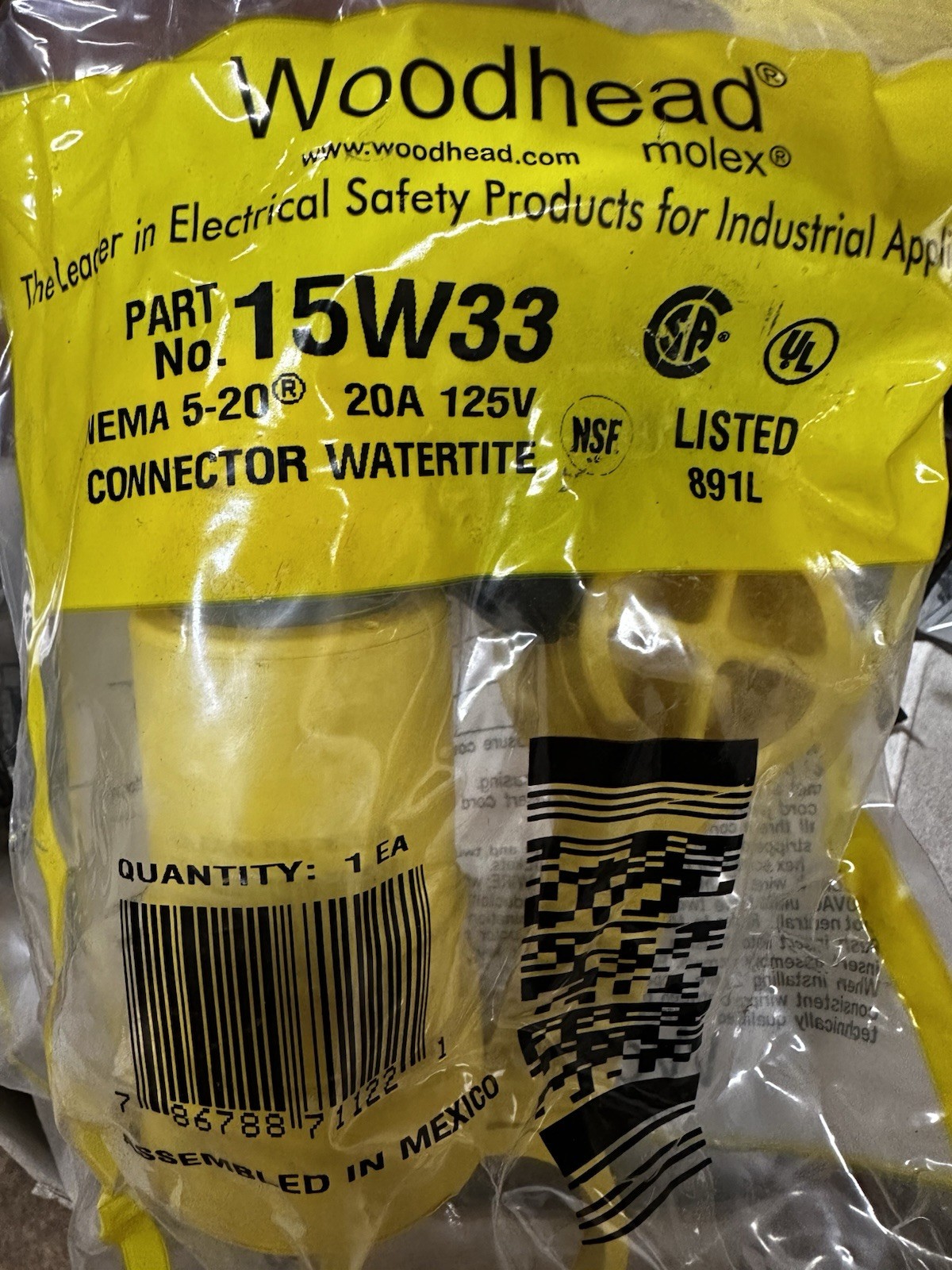New Woodhead 15W33H Watertight Connector NEMA 5-20R 20A 125V