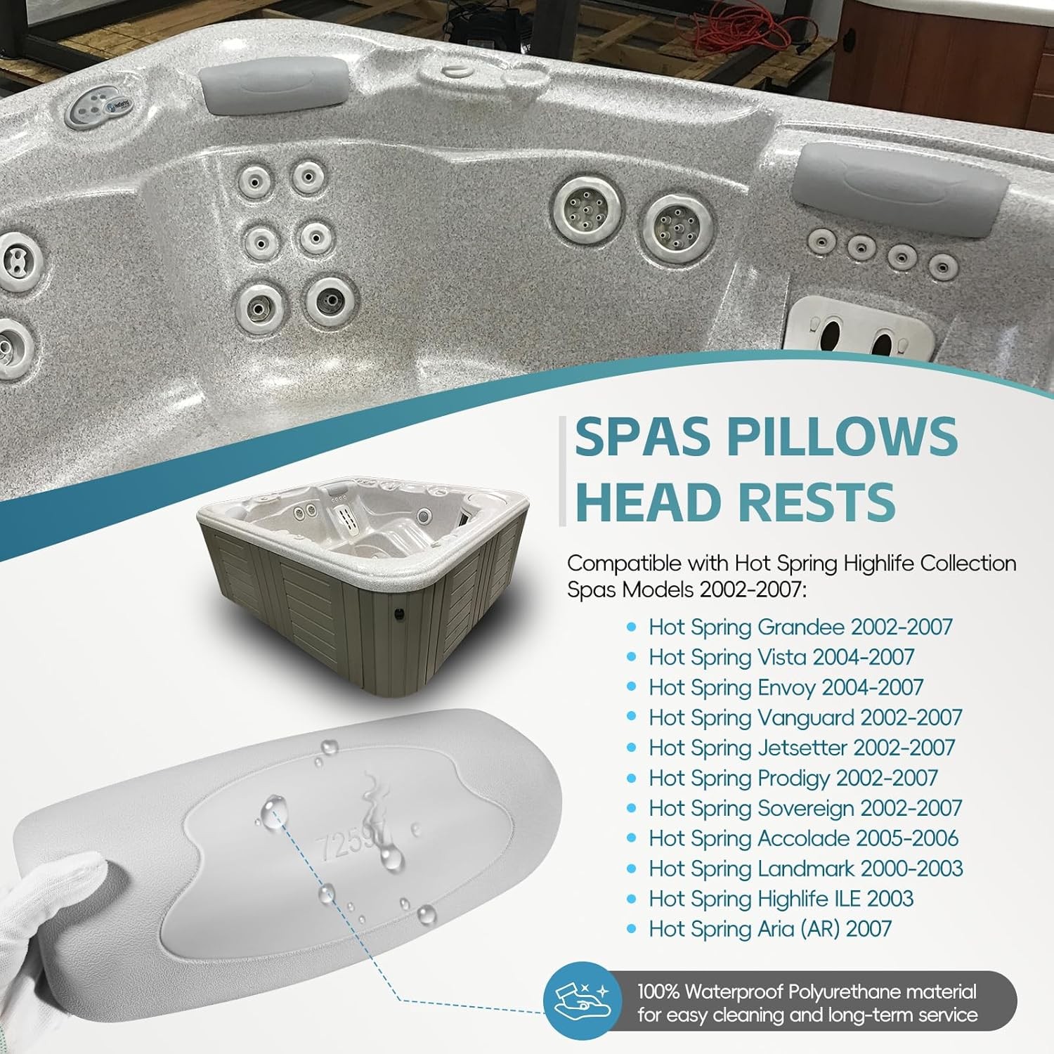 72597 Hot Tub Head Rest Pillow for Highlife Series Spas Aria (AR) Grandee (G)