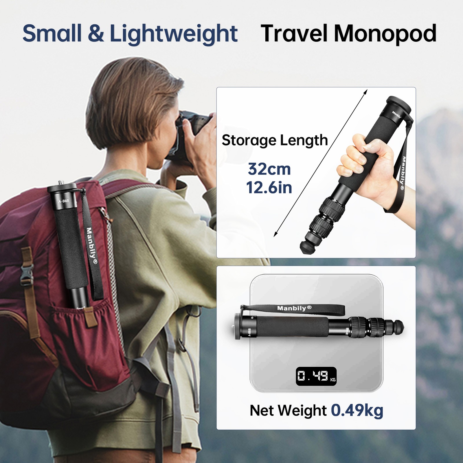 Manbily Monopod Portable Lightweight 7 Section Camera Stand Lightweight 61" US