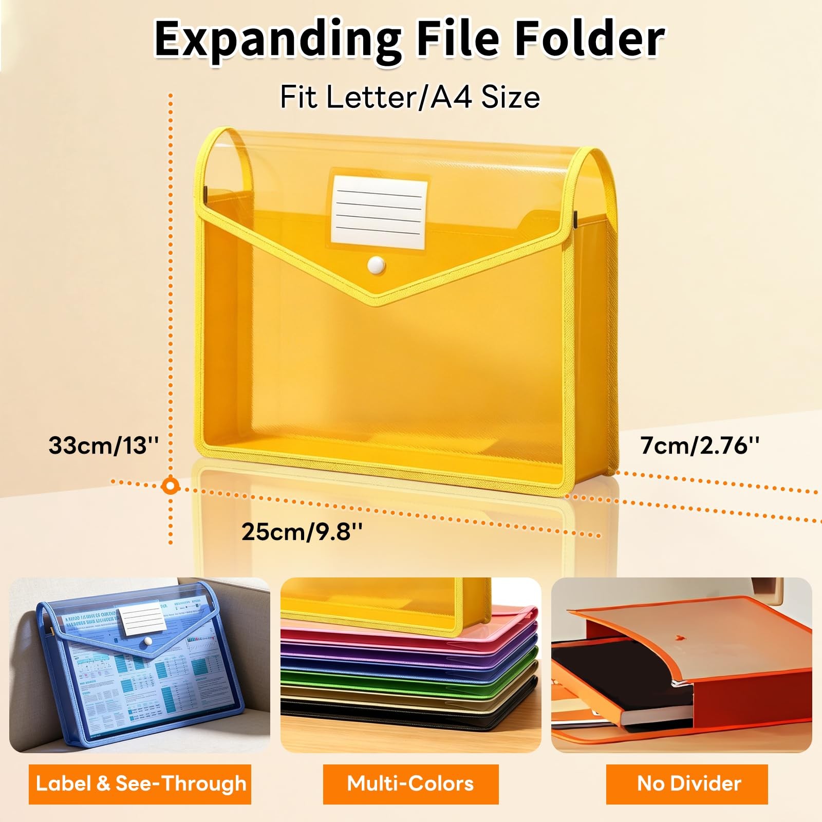 Best Plastic Expanding File Folder, Transparent Envelopes with Snap Closure No