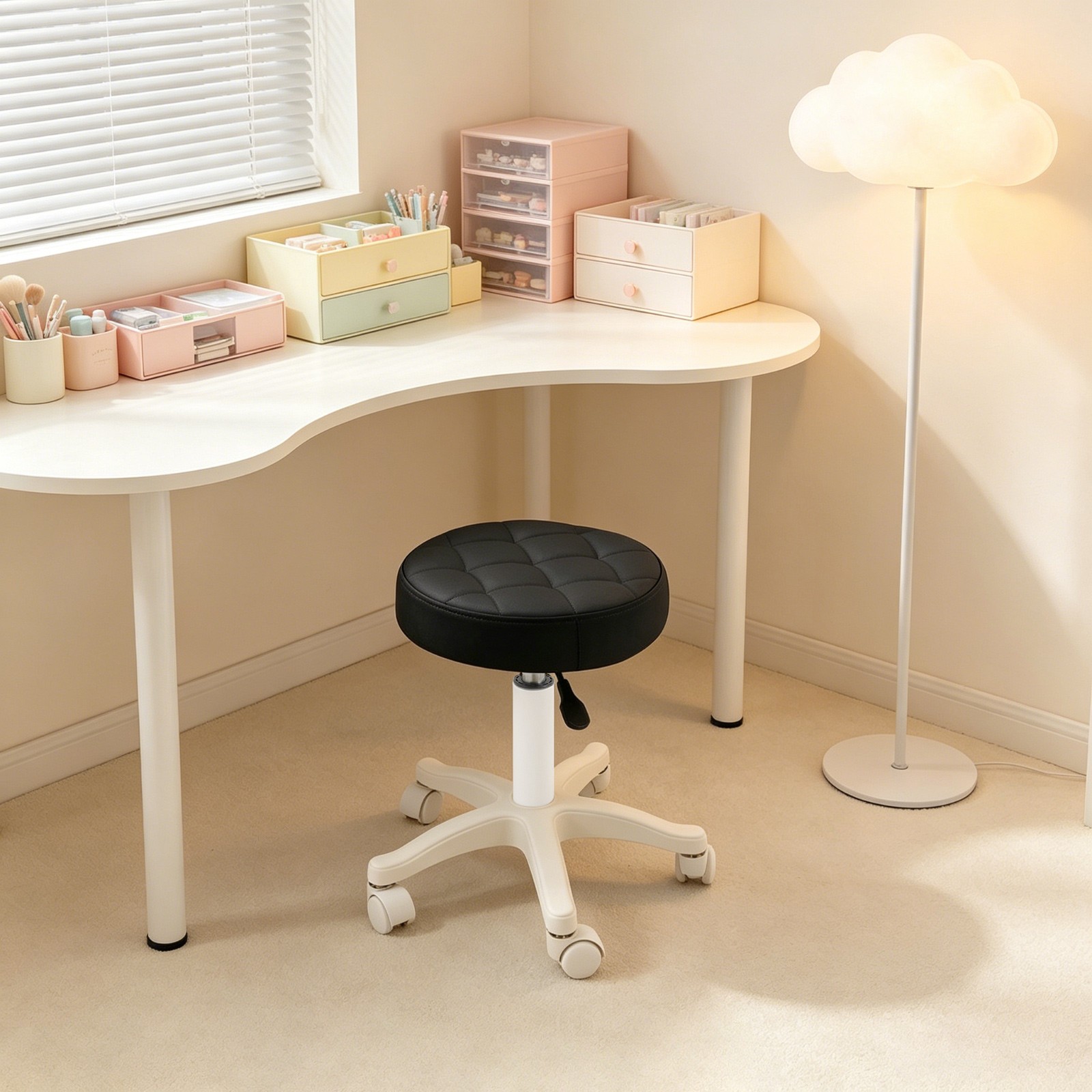 Height Adjustable Bar Stool, Rolling Stool, Salon Stool