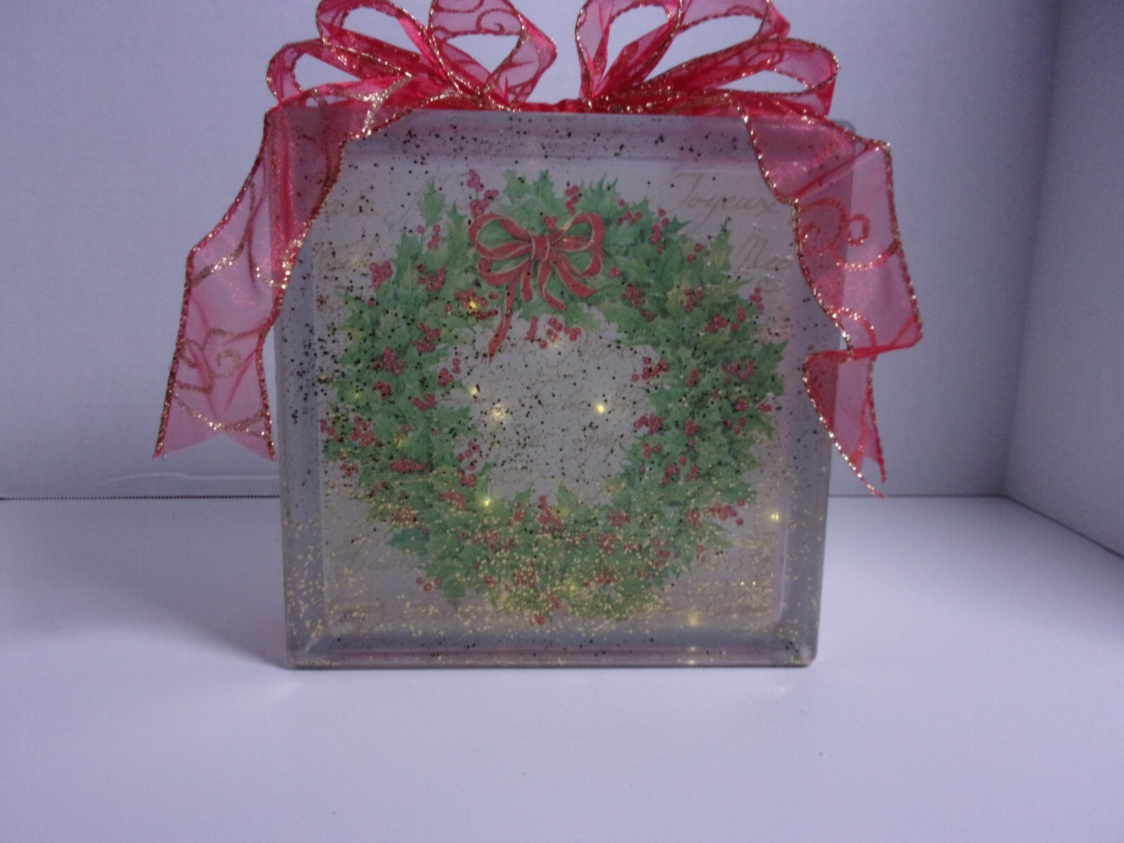 Wreath Lighted Glass Block