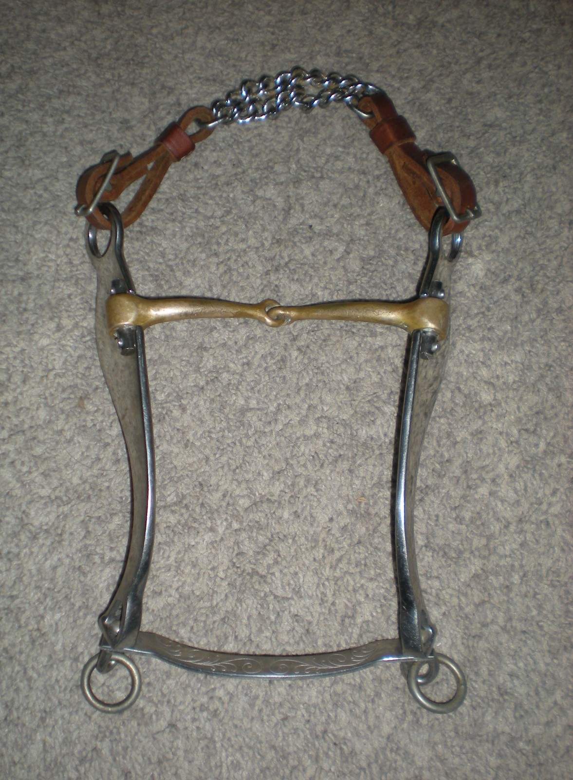 Beautiful Shanked Stainless Steel Sliester Horse Bit Copper Snaffle New Chain