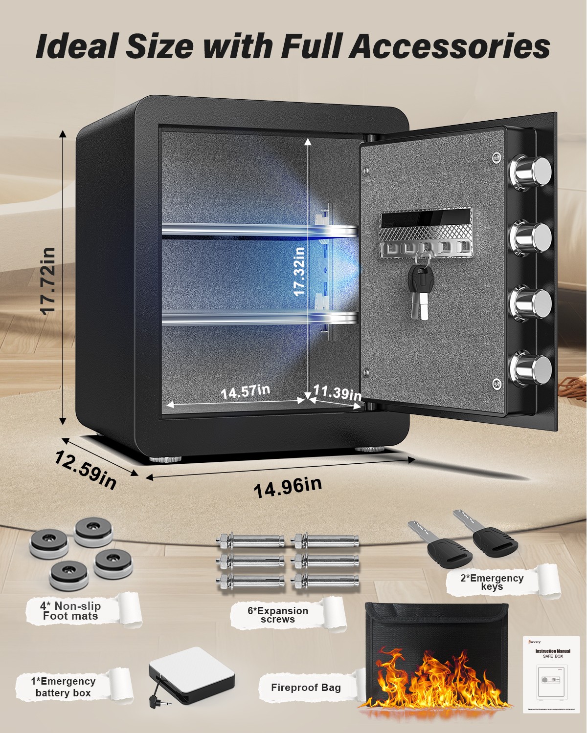 2.1 Cub Fingerprint Home Safe with Fireproof Bag & Dual Alarm Mute Mode