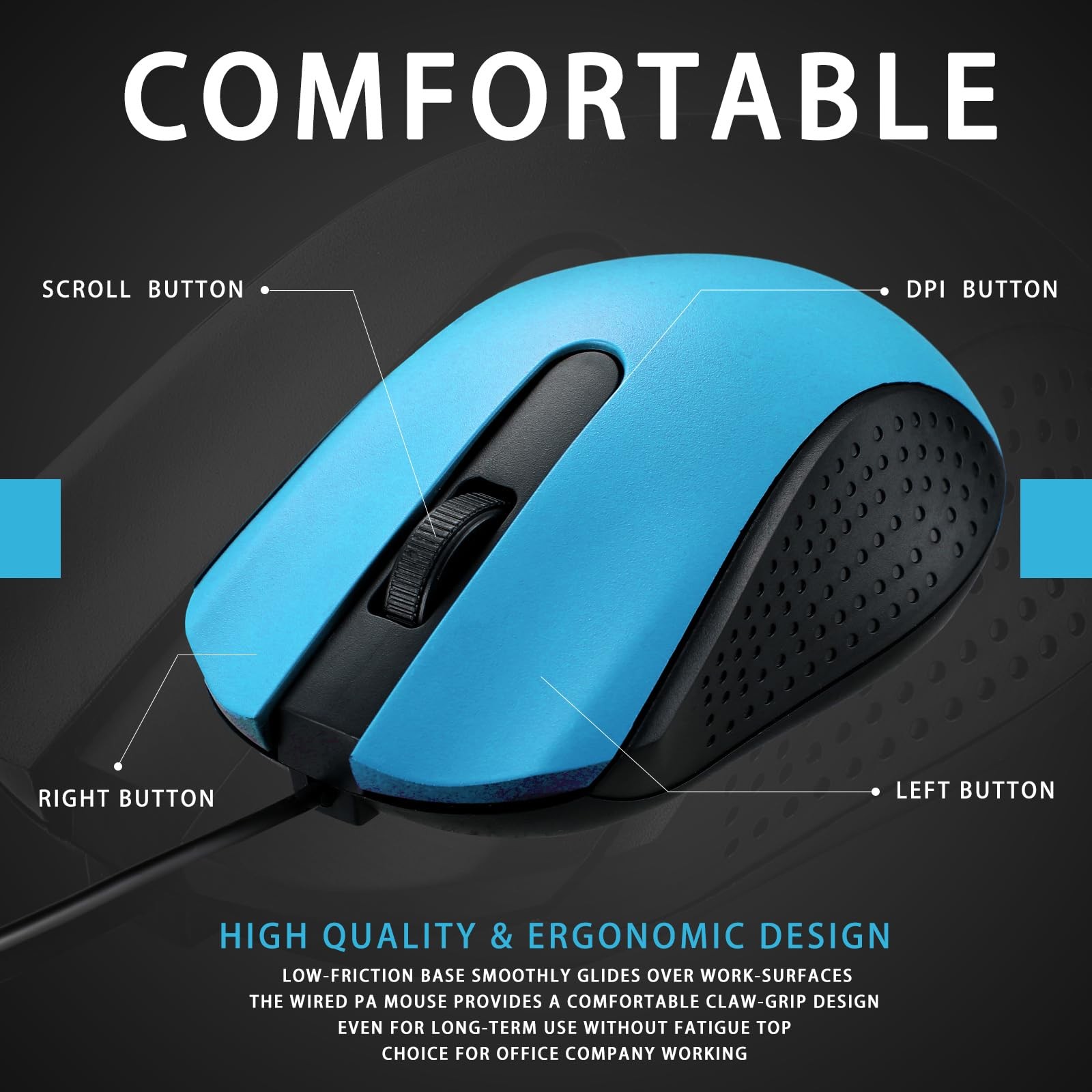 12 PCS Light Blue Wired Computer Mouse Bulk Cord USB Ergonomic Mice For PC