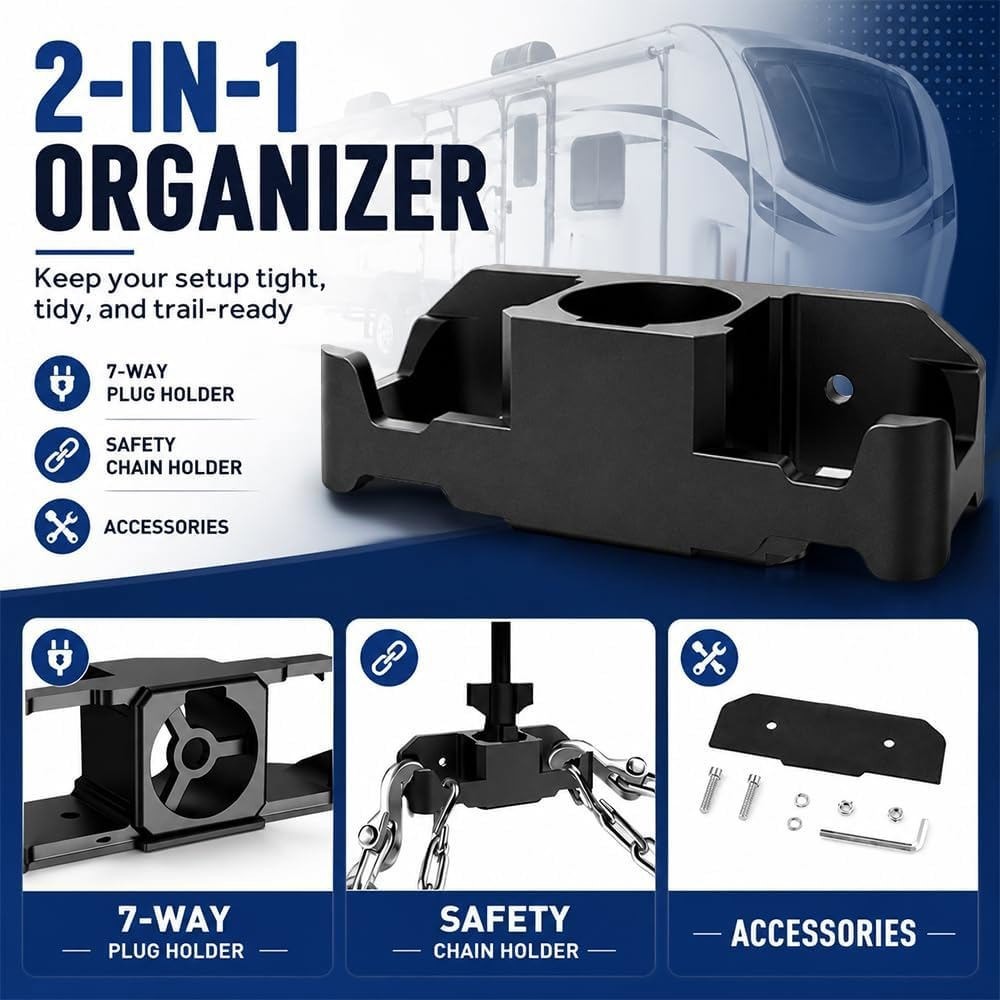 Trailer Towing Organizer for 7 Way Plug Hook Chain Cable Wire Harness Holder Kit