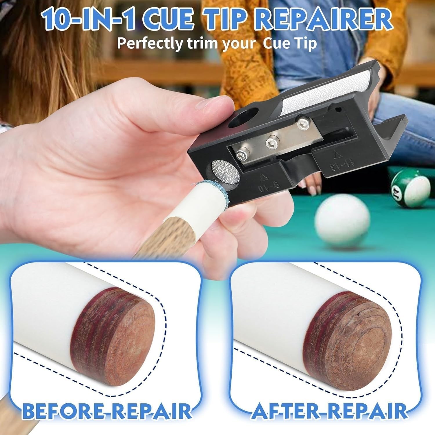 Billiards Pool Cue Tip Shaper, Pool Cue Tips Replacement Kit, Pool Cue Shaper...