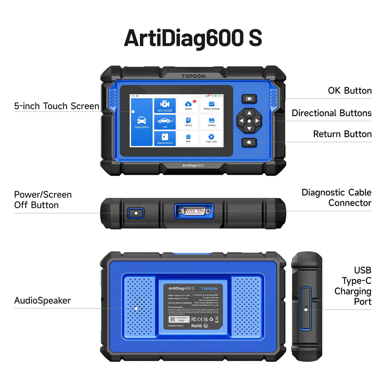TOPDON AD600S Professional Vehicle Diagnostic Scanner Tool Engine ABS SRS TPMS