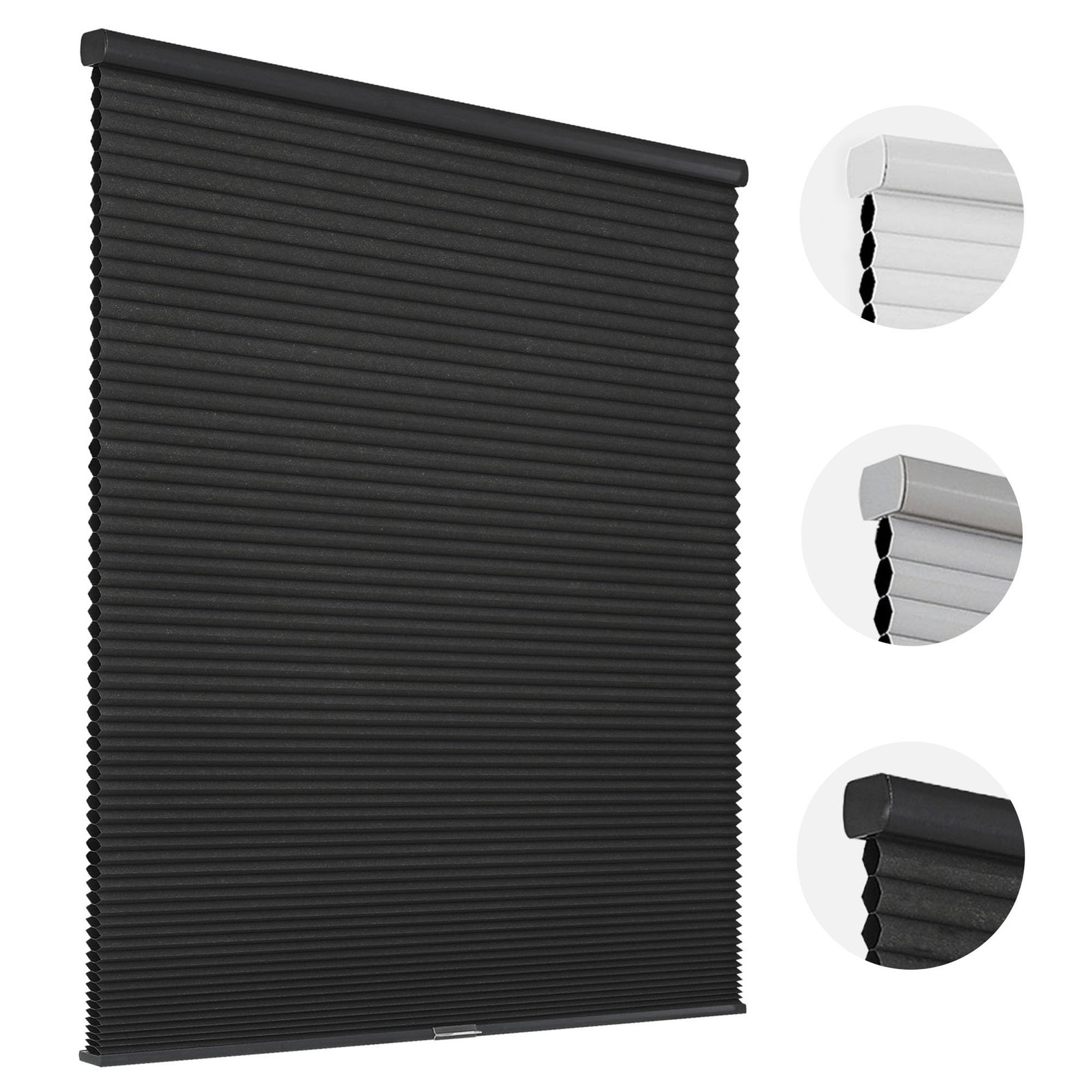 Joydeco Honeycomb Shades, Black Cordless Cellular Shades Blackout, Free-Stop ...
