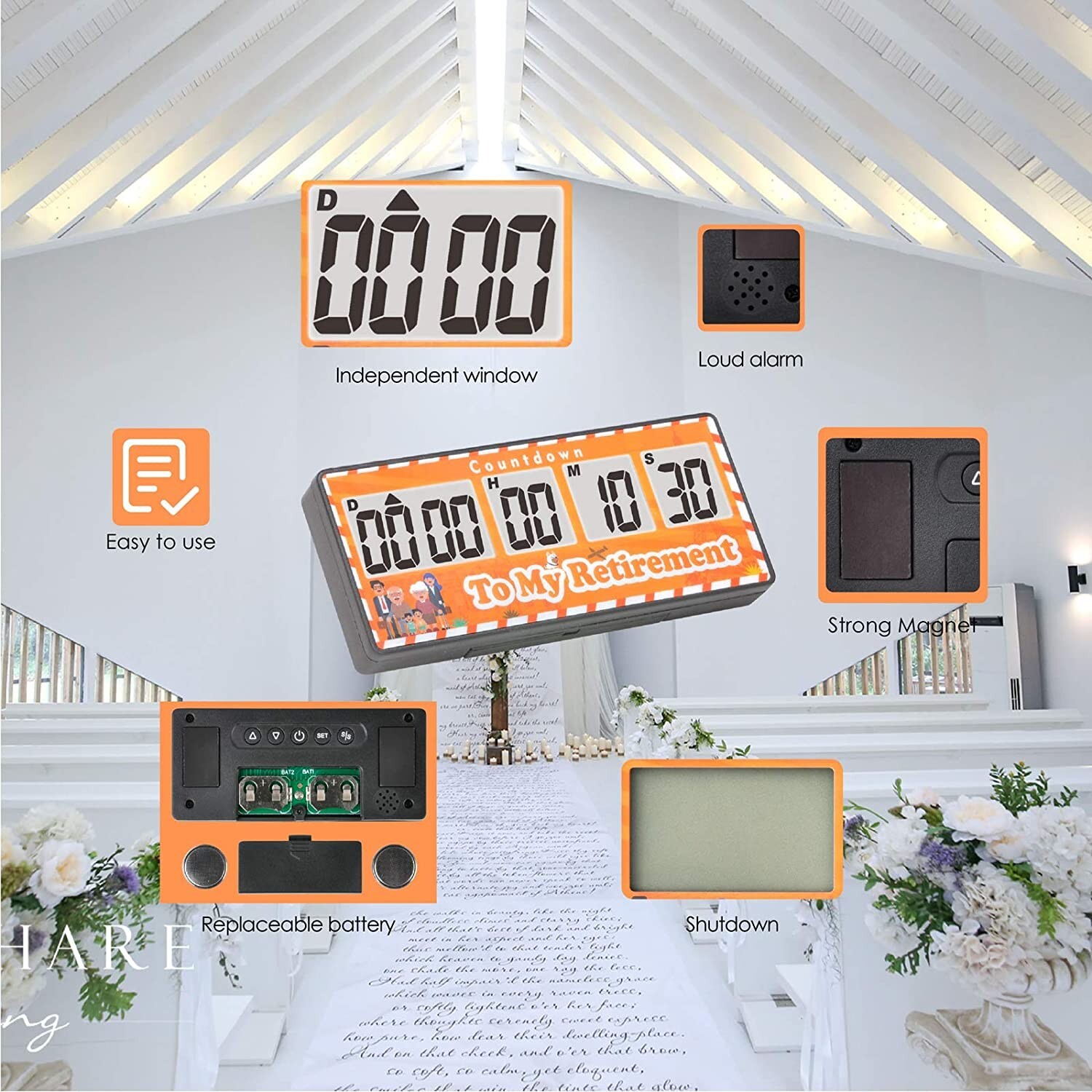 Digital 9999 Days Timer Count-up/Count down Clock Magnet Loud Alarm Easy to Read