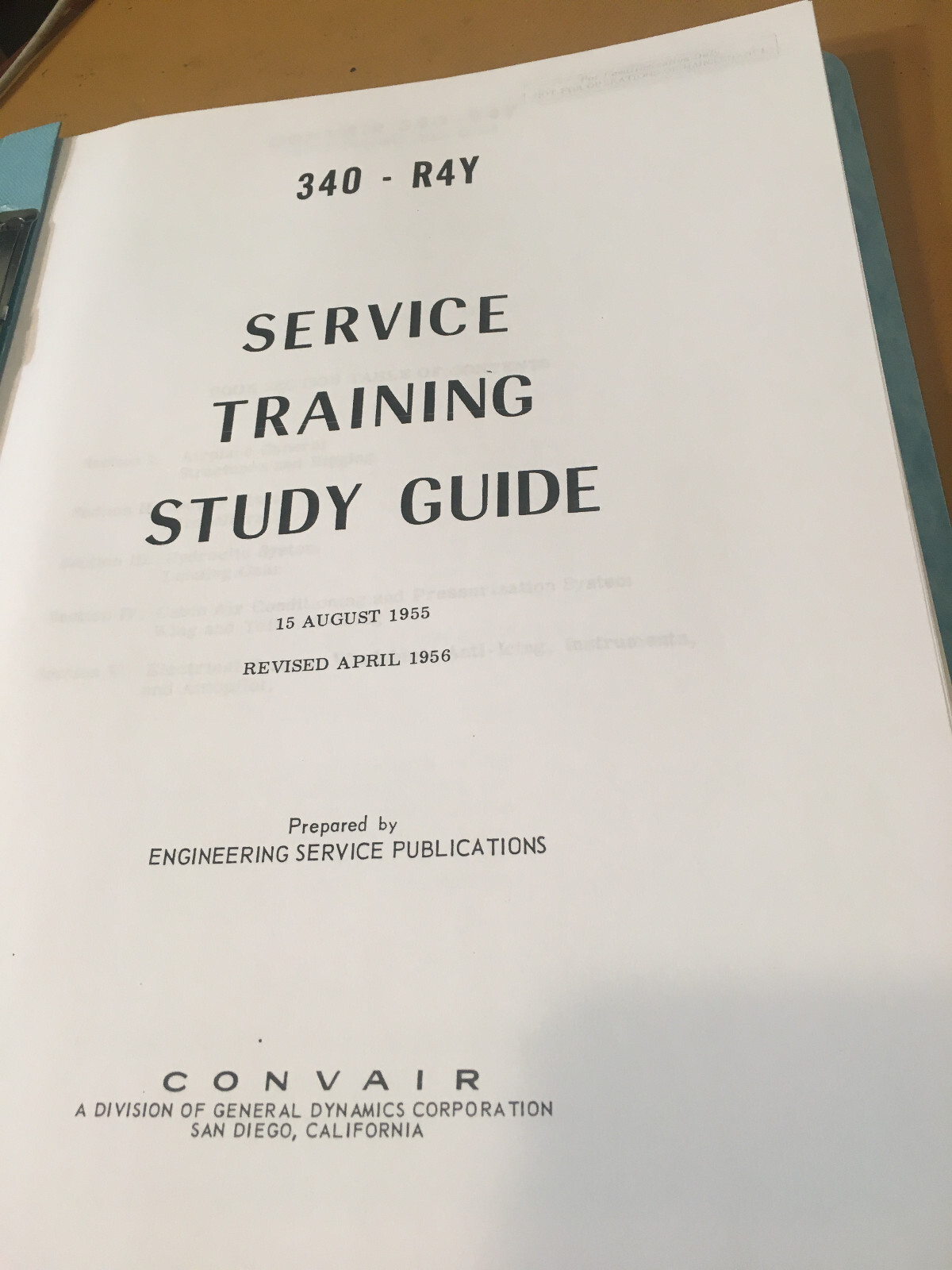 Convair 340-R4Y Service Training Study Guide Manual