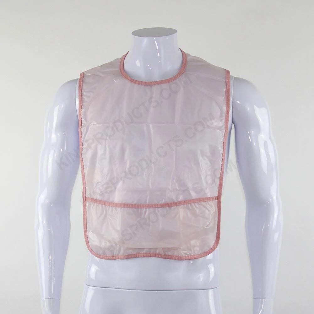 KINS Pink 6 Mil Neck Tie Bib with Crumb Pocket 12400VP